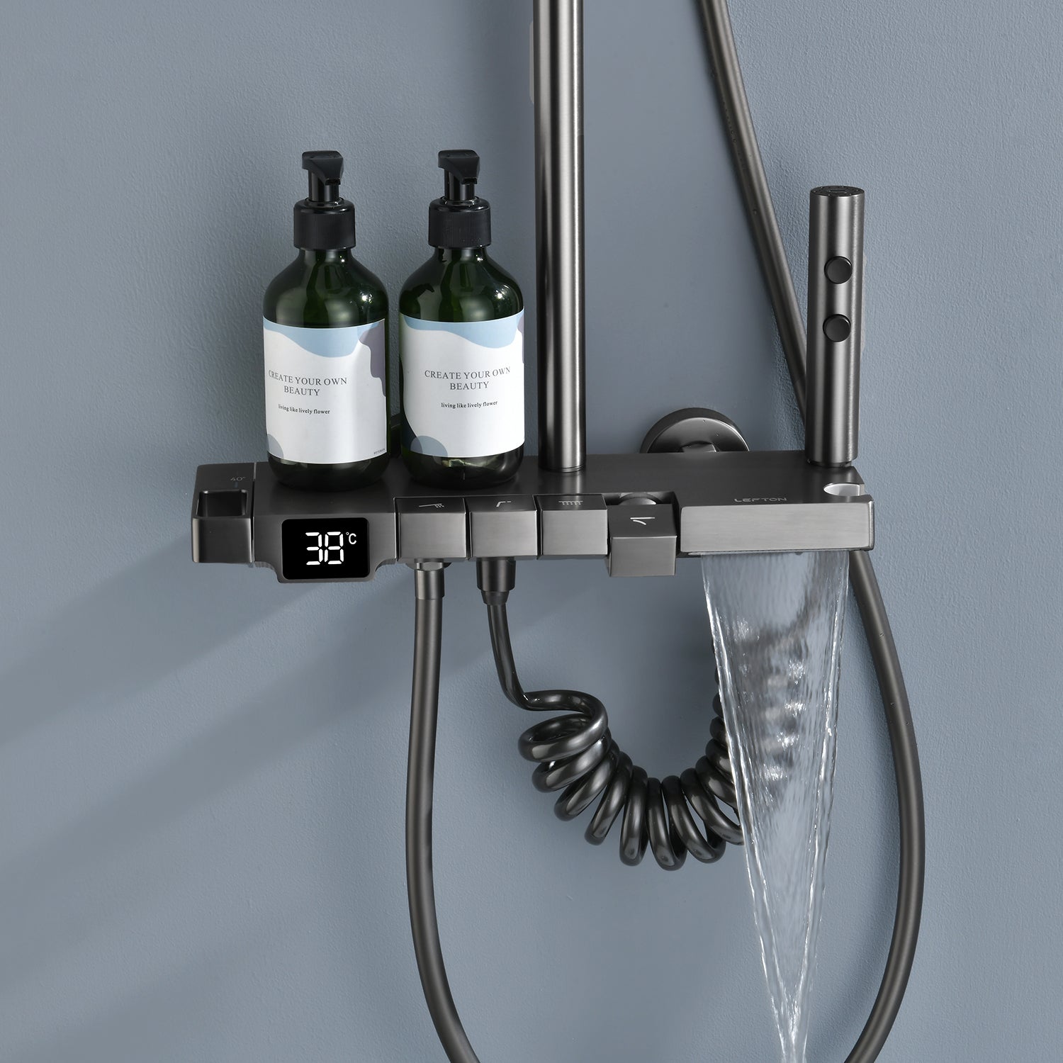 Lefton Thermostatic Shower System with Temperature Display and 4 Water Outlet Modes-SST2203