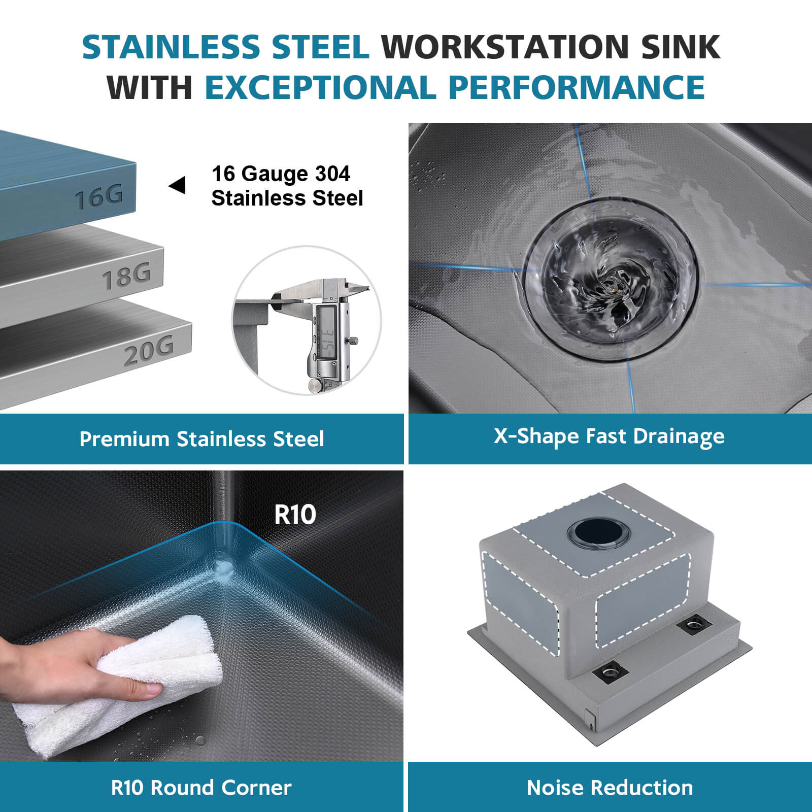 Lefton 17"x17" Stainless Steel Concealed RV & Kitchen Bar Workstation Sink with-BS2502 with 1/2 HP Garbage Disposal