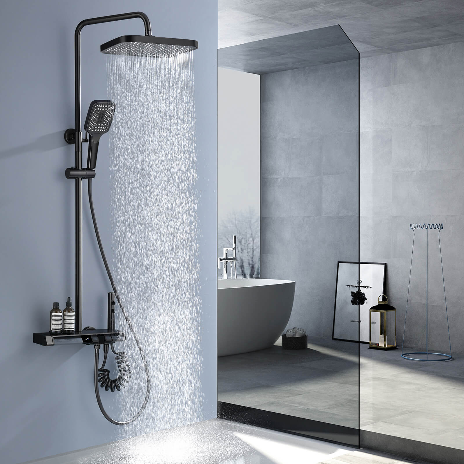 Lefton Thermostatic Shower System with 5 Water Modes and Temperature Display Screen - SST2206 - Shower Systems - Lefton Home