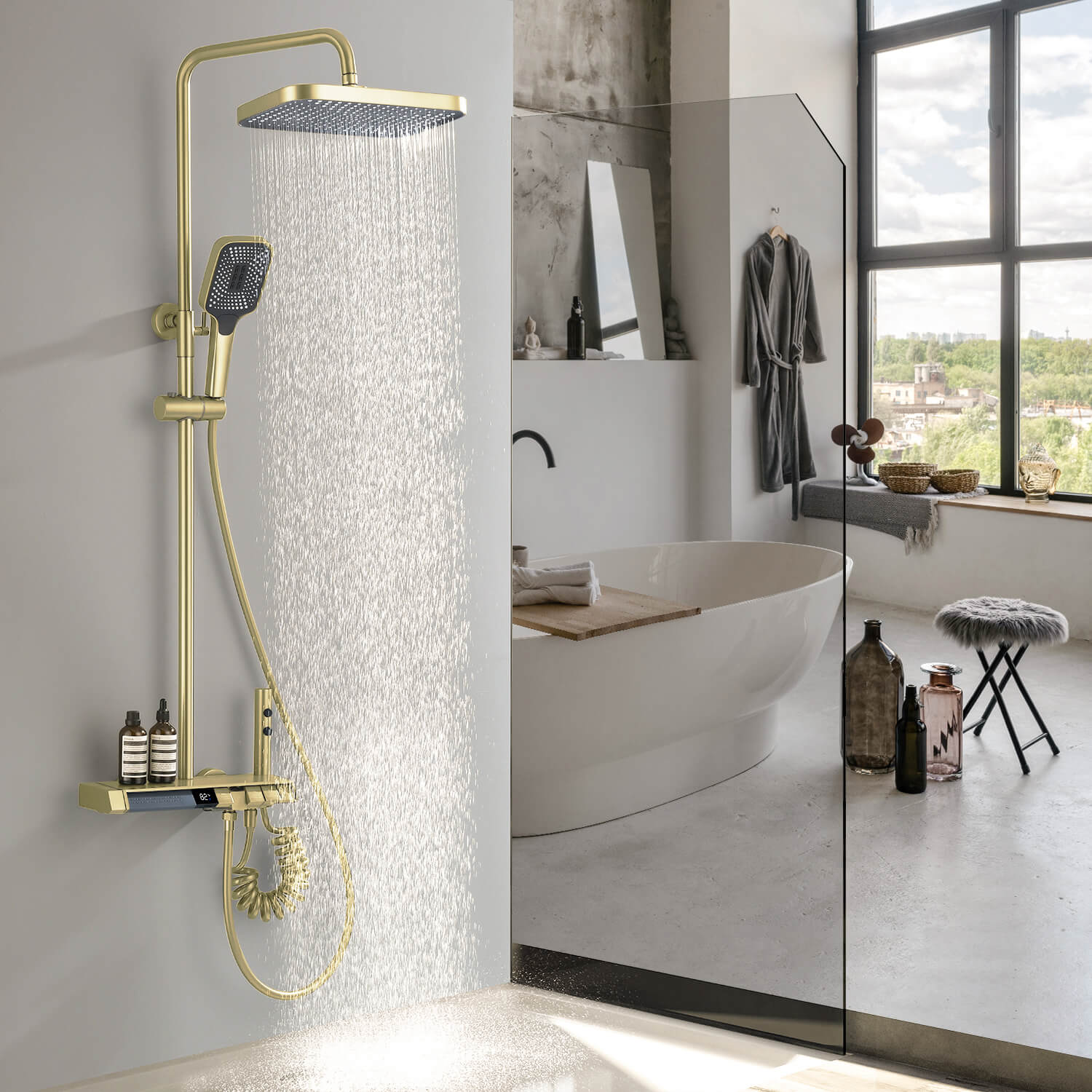 Lefton Thermostatic Shower System with 5 Water Modes and Temperature Display Screen - SST2206 - Shower Systems - Lefton Home