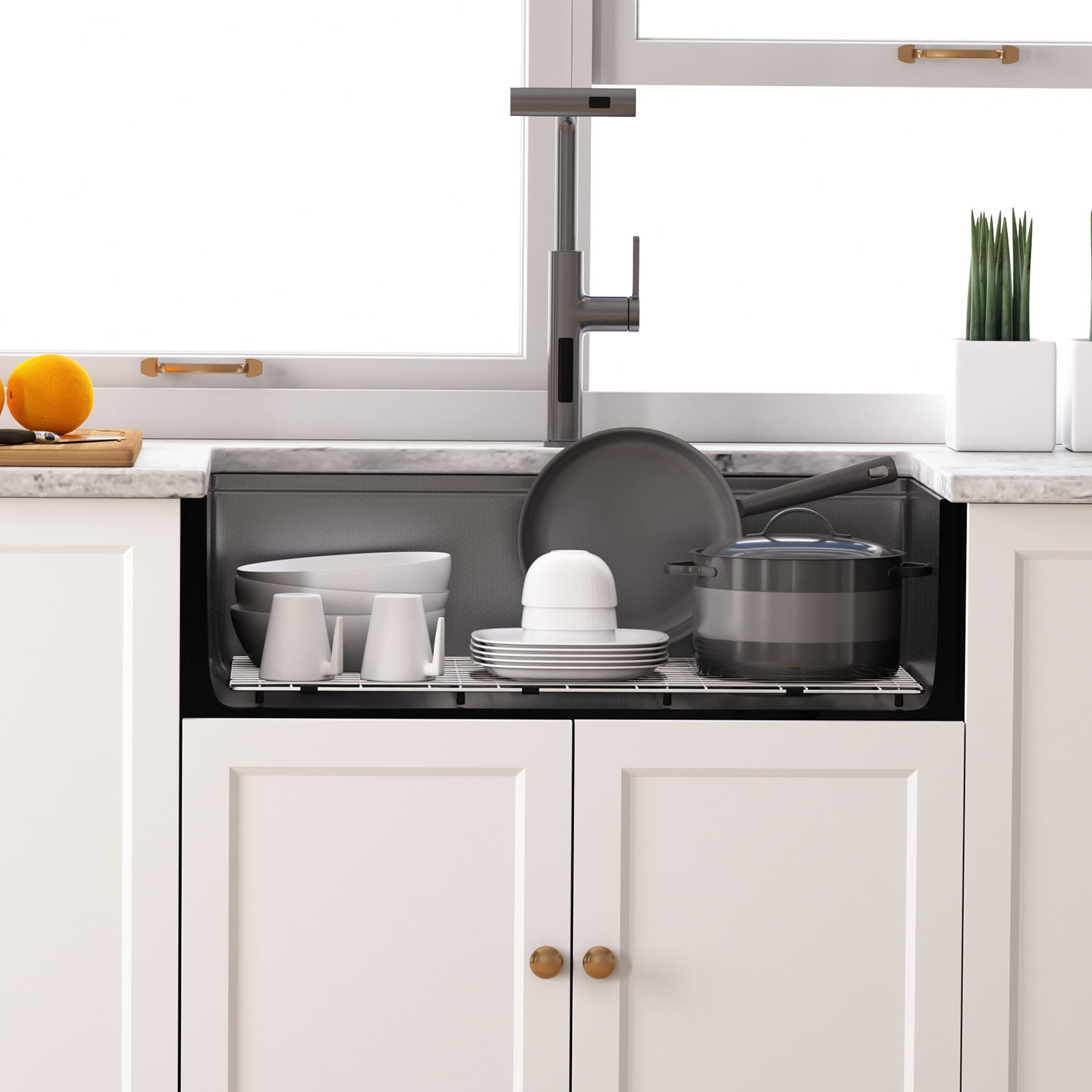 Lefton 33"x 22" Apron Front Single Bowl Stainless Steel Farmhouse Kitchen Sink With Grid and Basket Strainer - FS2501 - Kitchen Sinks - Lefton Home