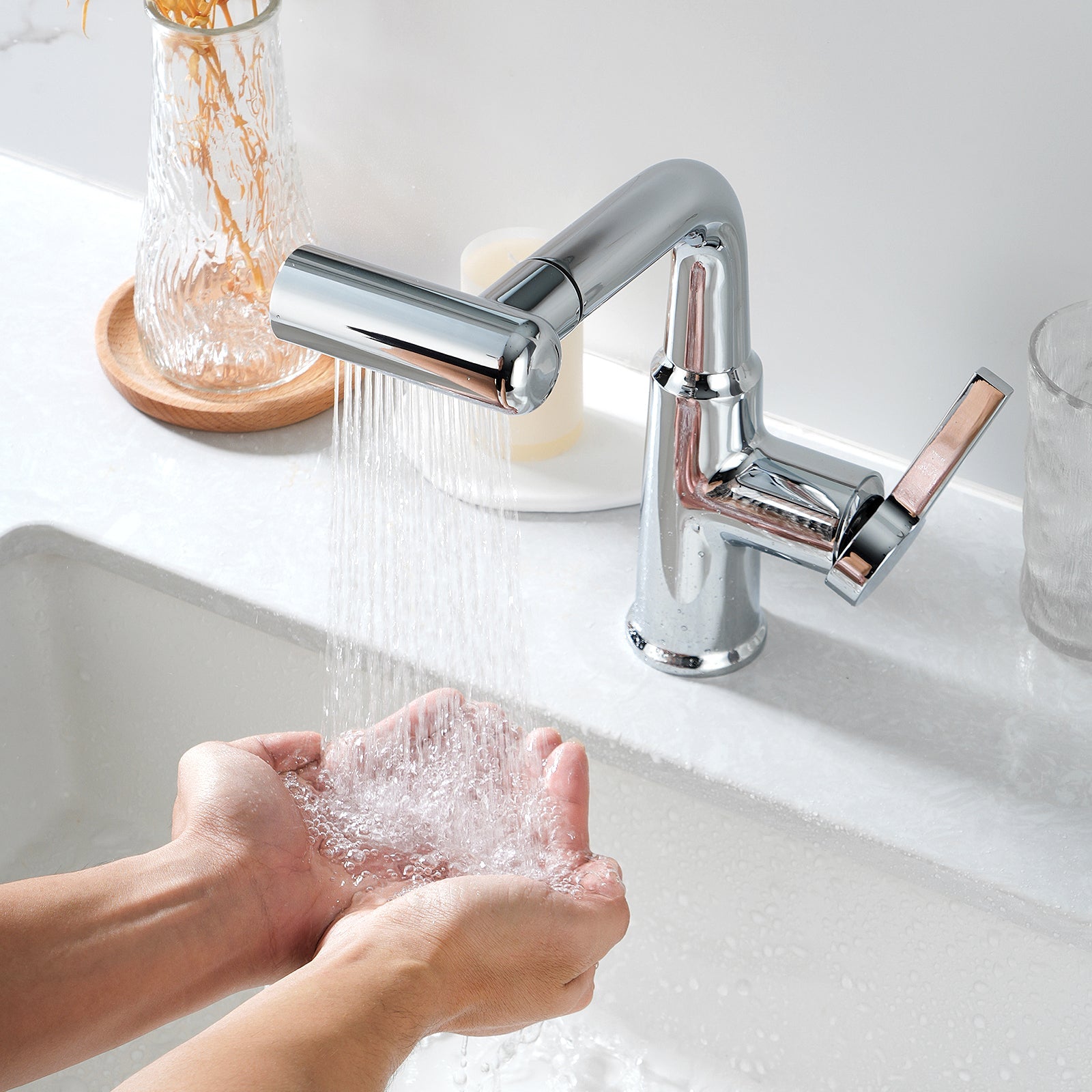 Lefton Single Hole Waterfall & Pull - Out Bathroom Faucet - BF2209-1