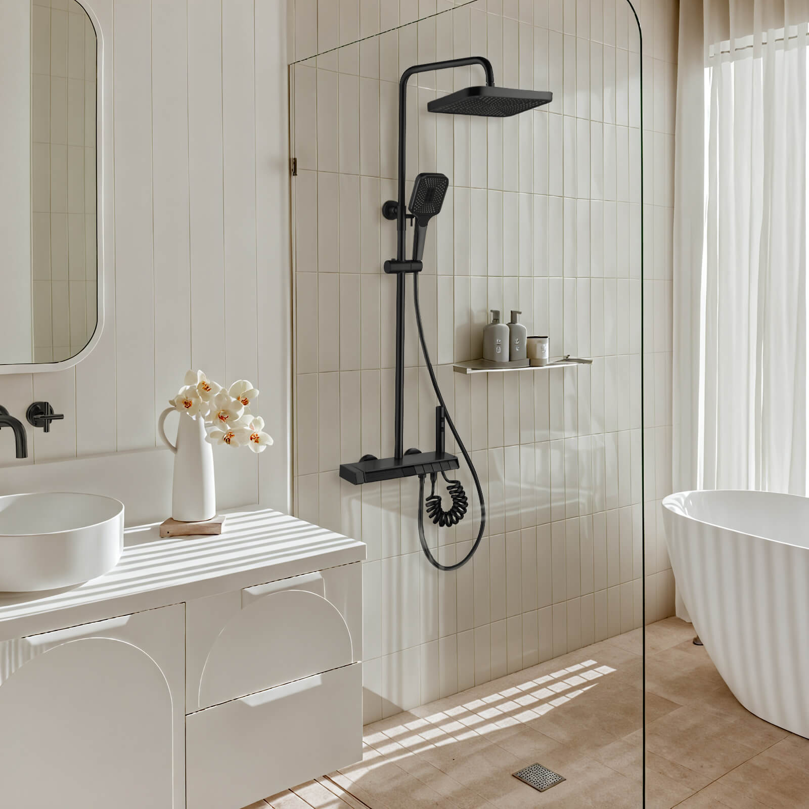 Lefton Thermostatic Shower System with 5 Water Modes and Temperature Display Screen-SST2206-3