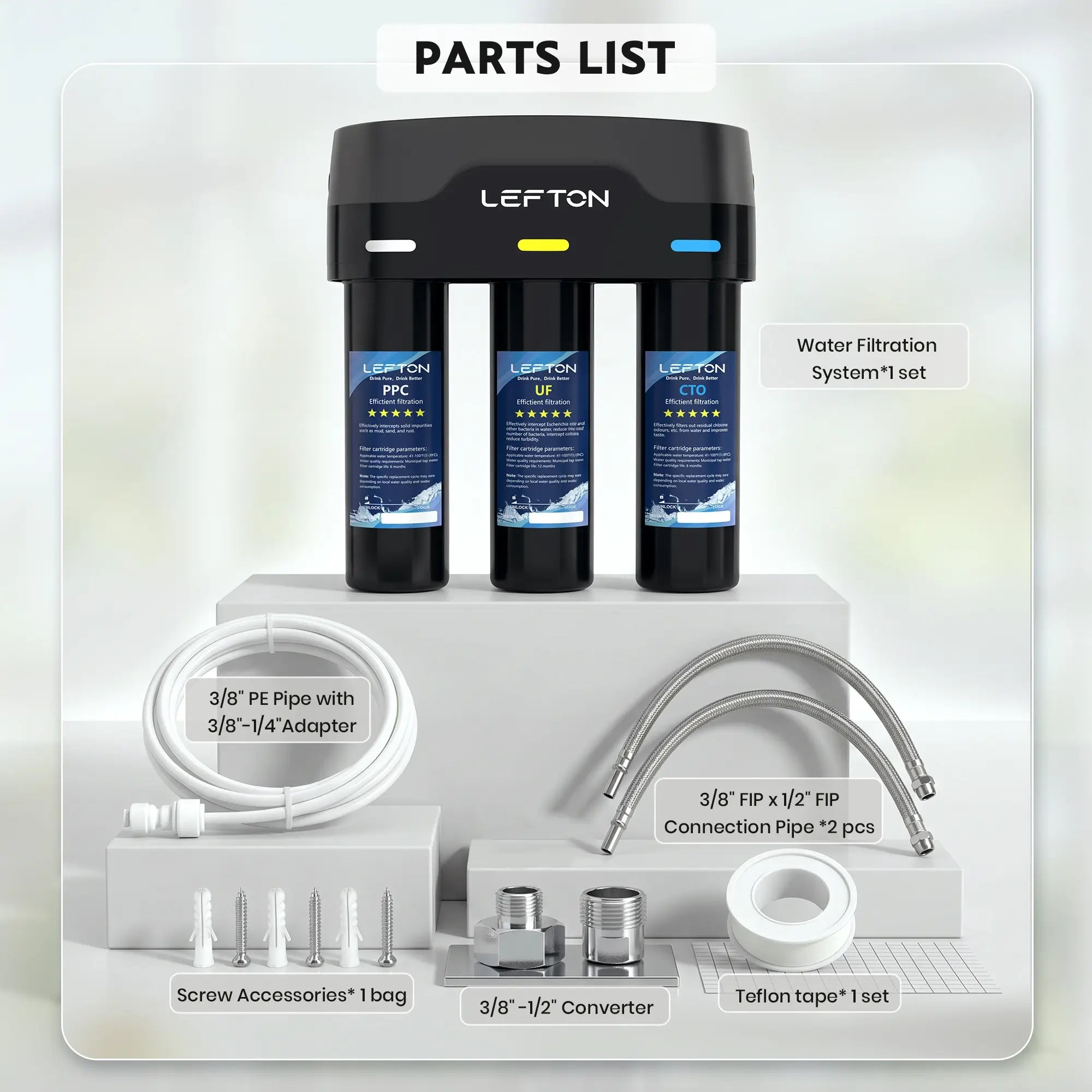 Lefton 3-Stage Ultra Filtration Undersink Water Filter System-WF01-Lefton Home