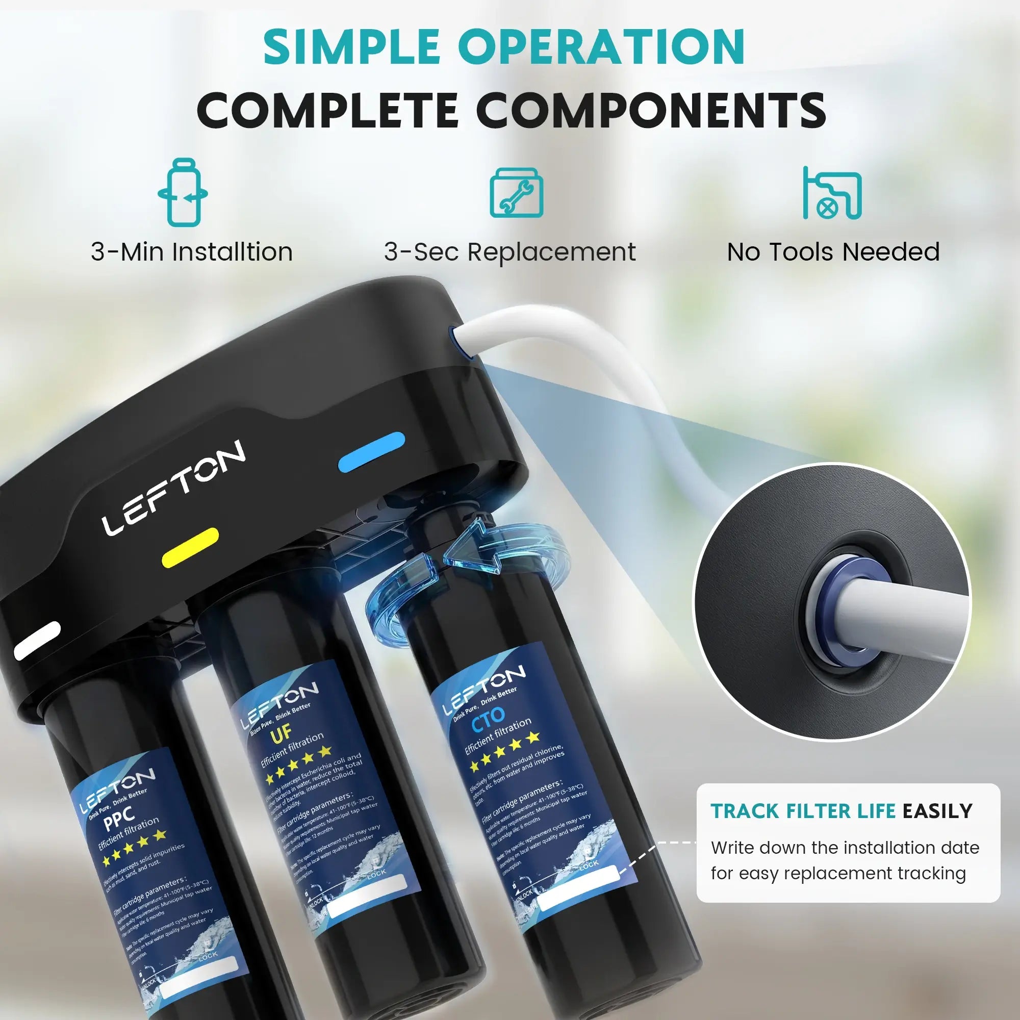 Lefton 3-Stage Ultra Filtration Undersink Water Filter System-WF01-Lefton Home