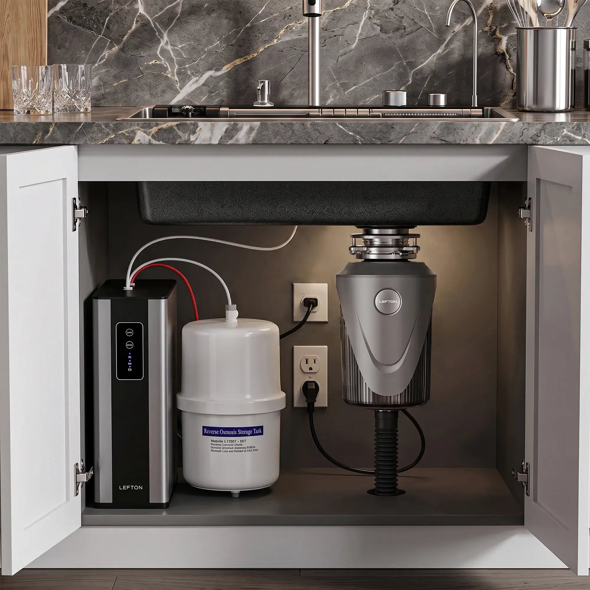 Lefton-33"x22"-Kitchen-Sink-KS2207L-PRO-with-R -Water-Filtration-System-1-HP-Garbage -Disposal-Lefton Home