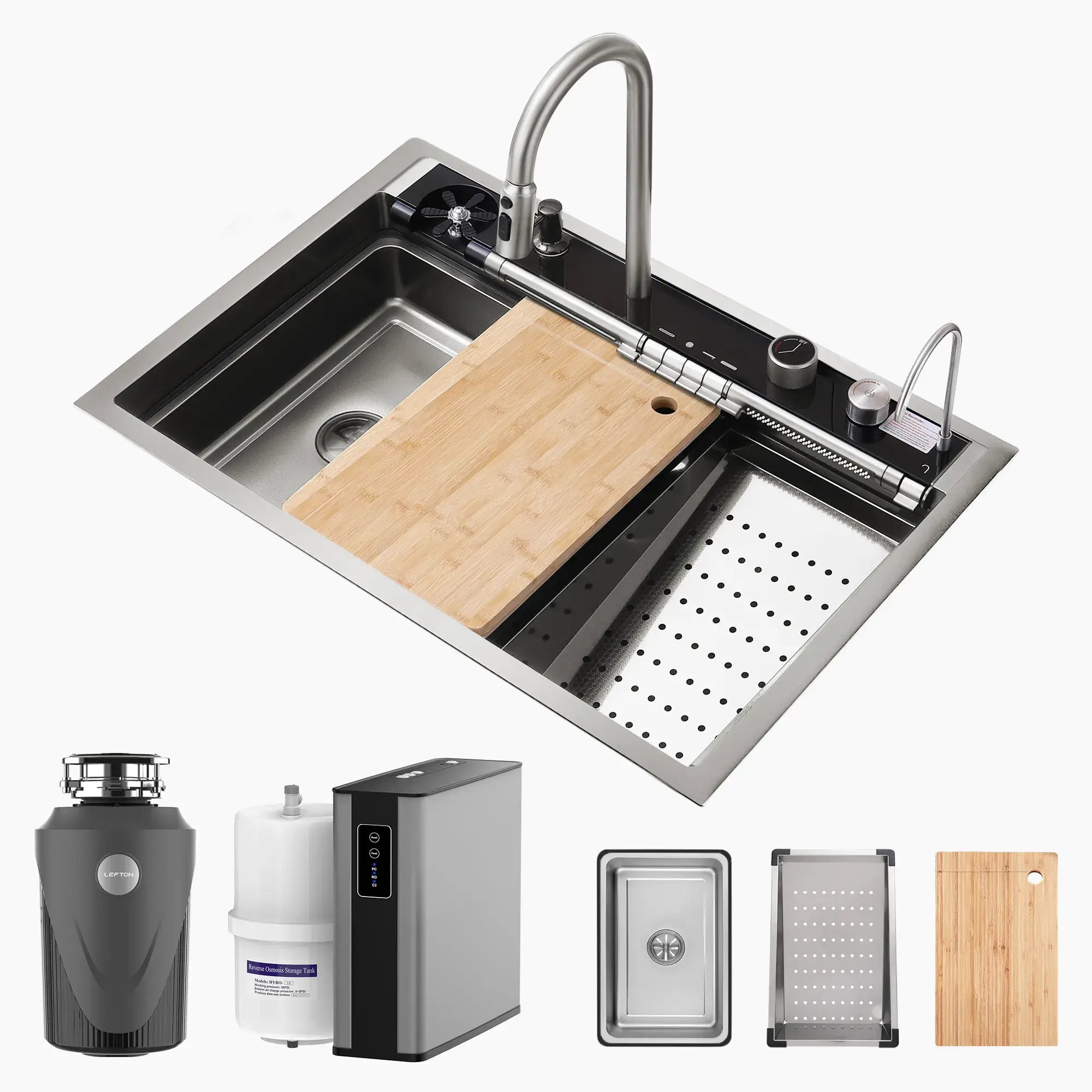 Lefton-33"x22"-Kitchen-Sink-KS2207L-PRO-with-R -Water-Filtration-System-1-HP-Garbage -Disposal-Lefton Home