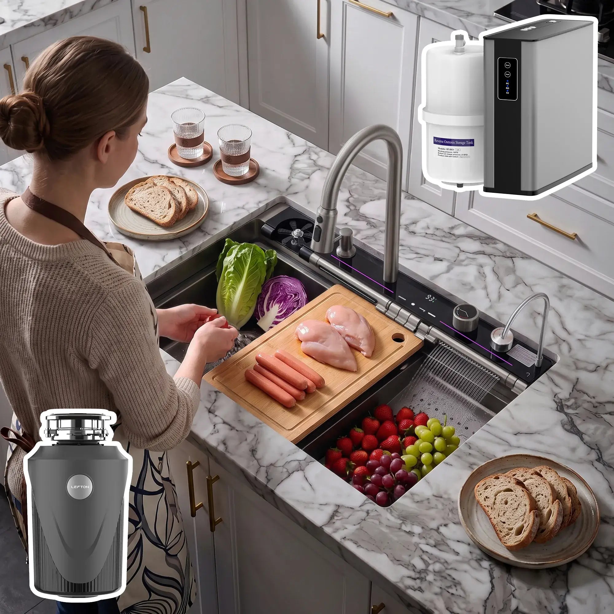 Lefton-33"x22"-Kitchen-Sink-KS2207L-PRO-with-R -Water-Filtration-System-1-HP-Garbage -Disposal-Lefton Home