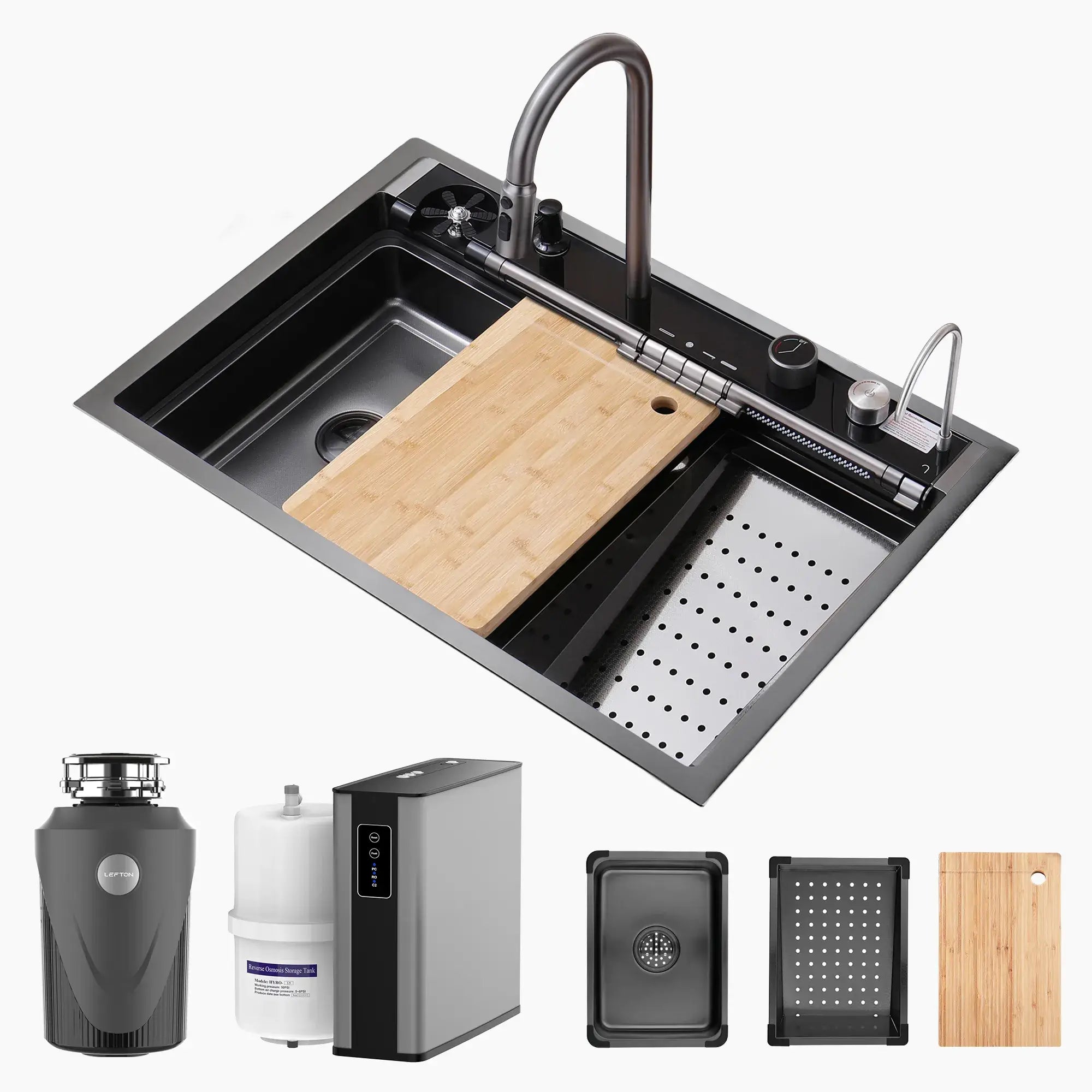 Lefton-33"x22"-Kitchen-Sink-KS2207L-PRO-with-R -Water-Filtration-System-1-HP-Garbage -Disposal-Lefton Home
