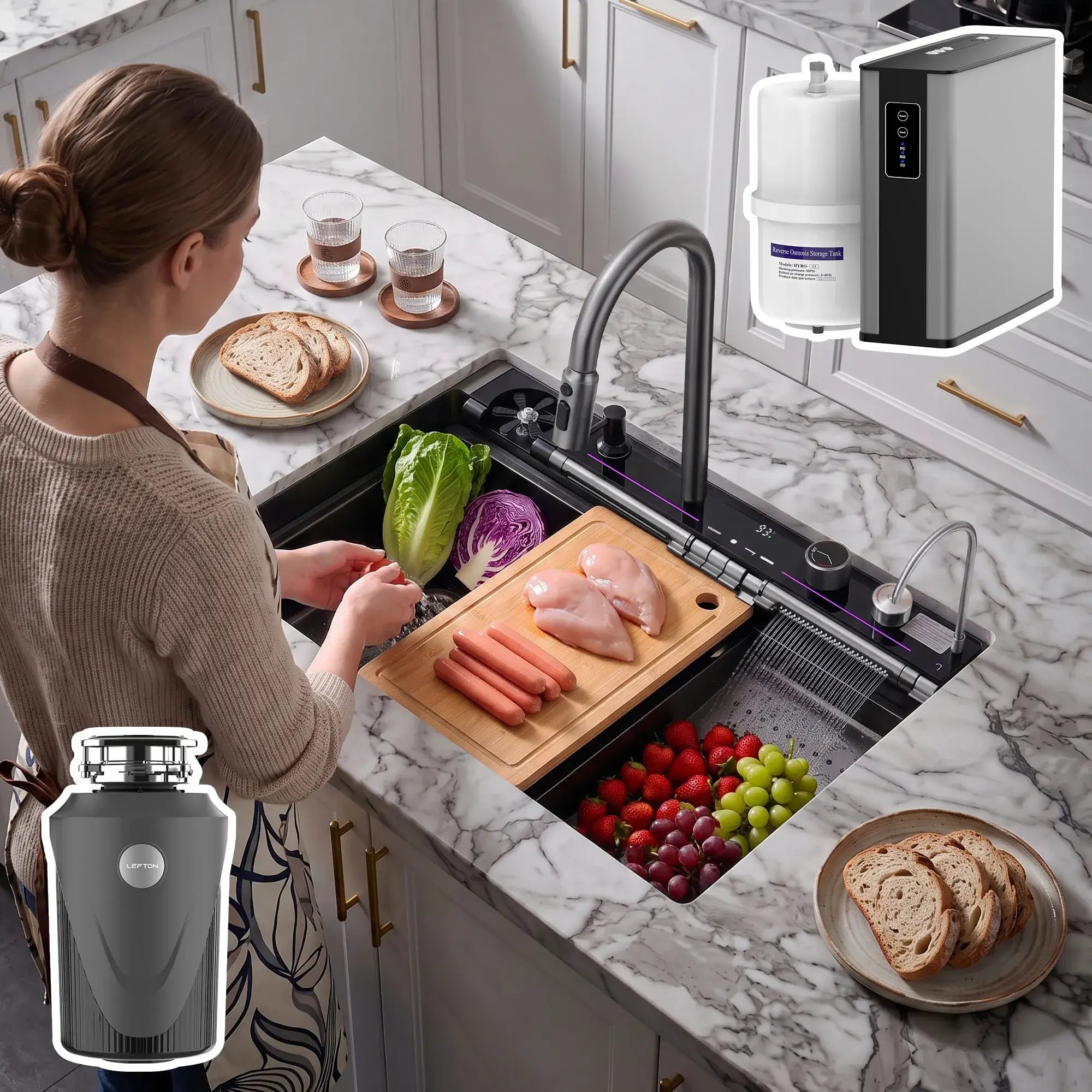 Lefton-33"x22"-Kitchen-Sink-KS2207L-PRO-with-R -Water-Filtration-System-1-HP-Garbage -Disposal-Lefton Home