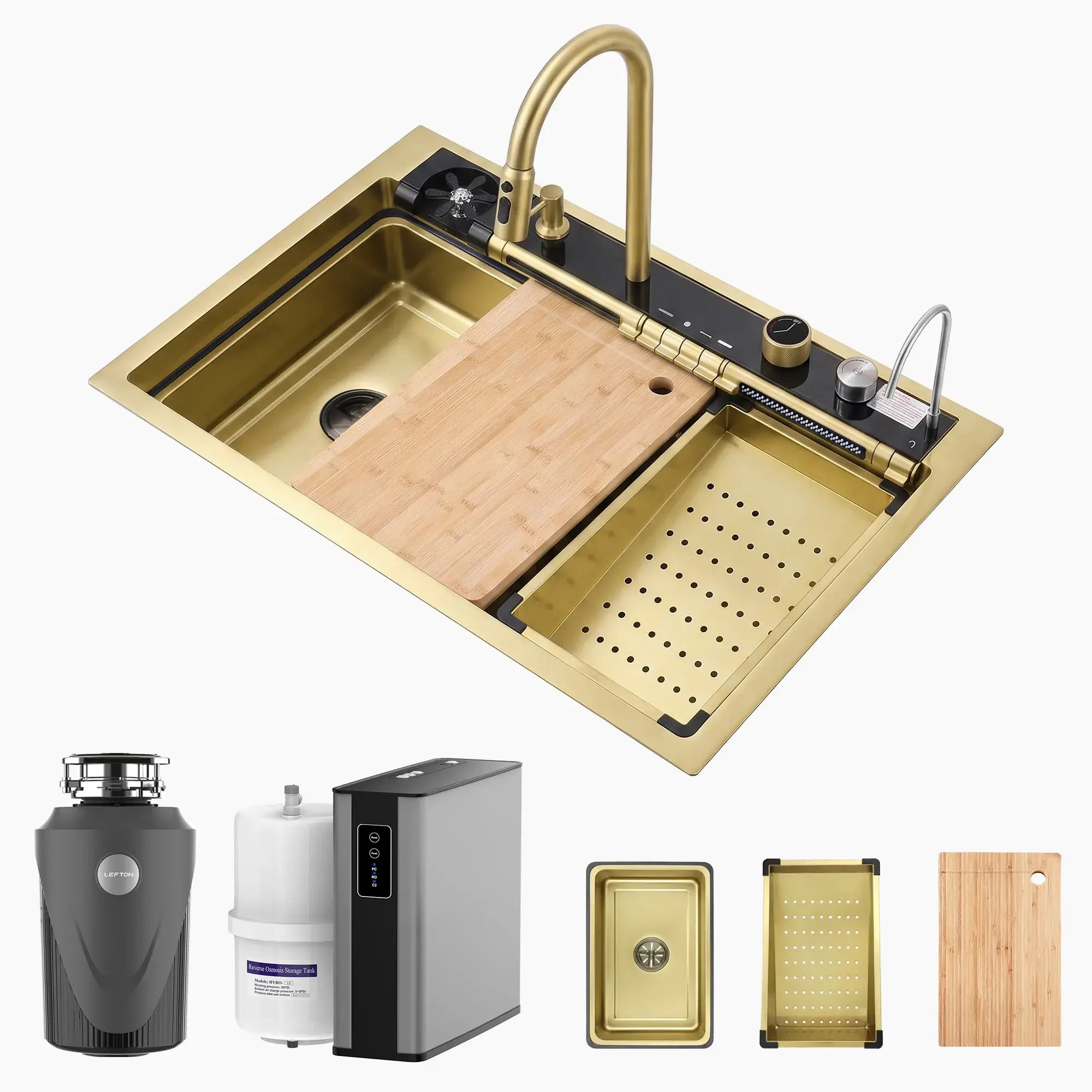 Lefton-33"x22"-Kitchen-Sink-KS2207L-PRO-with-R -Water-Filtration-System-1-HP-Garbage -Disposal-Lefton Home