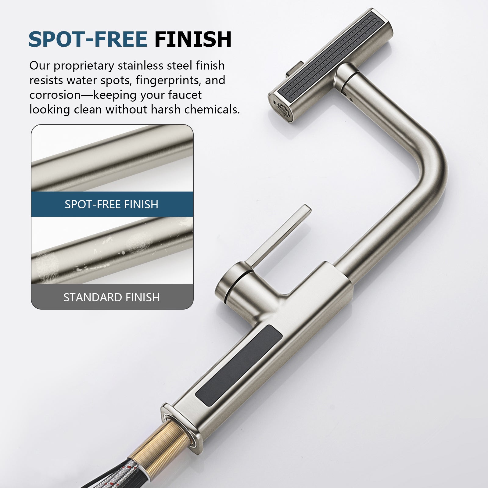 Lefton 33"x 22" Stainless Steel Farmhouse Kitchen Sink - FS2501 with Waterfall & Pull - Out Kitchen Faucet - KF2209 - Kitchen Sinks - Lefton Home