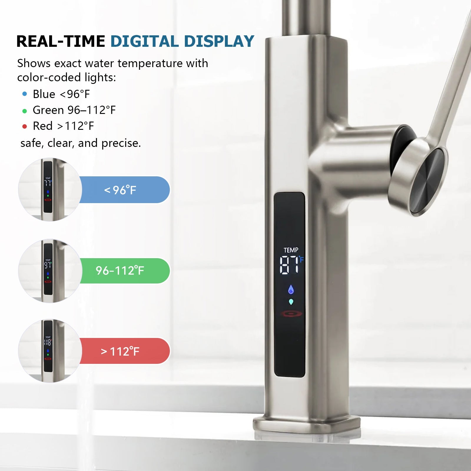 Lefton 33"x 22" Stainless Steel Farmhouse Kitchen Sink - FS2501 with Waterfall & Pull - Out Kitchen Faucet - KF2209 - Kitchen Sinks - Lefton Home