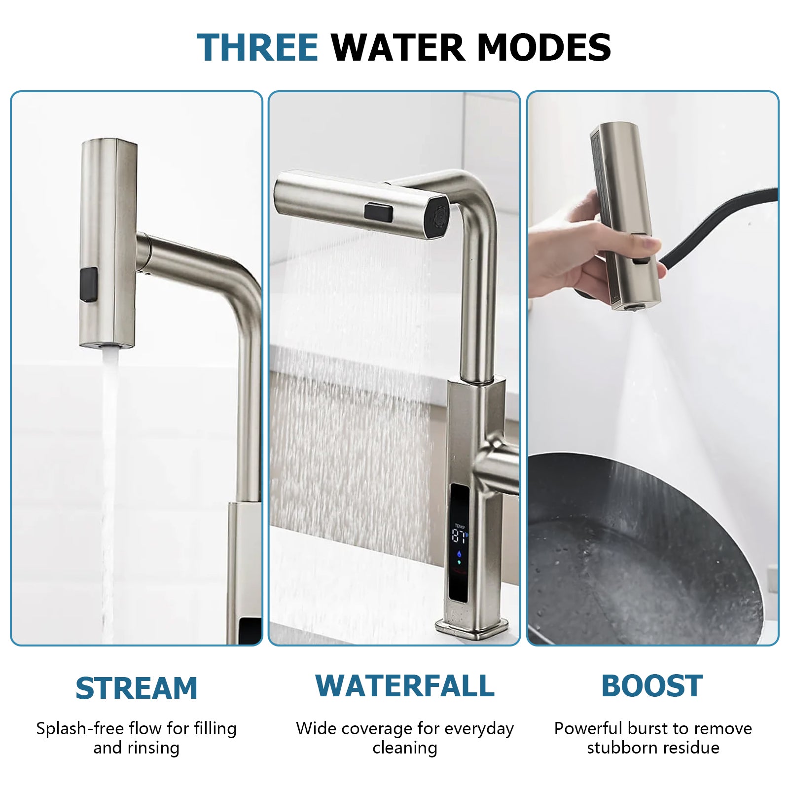 Lefton 33"x 22" Stainless Steel Farmhouse Kitchen Sink - FS2501 with Waterfall & Pull - Out Kitchen Faucet - KF2209 - Kitchen Sinks - Lefton Home