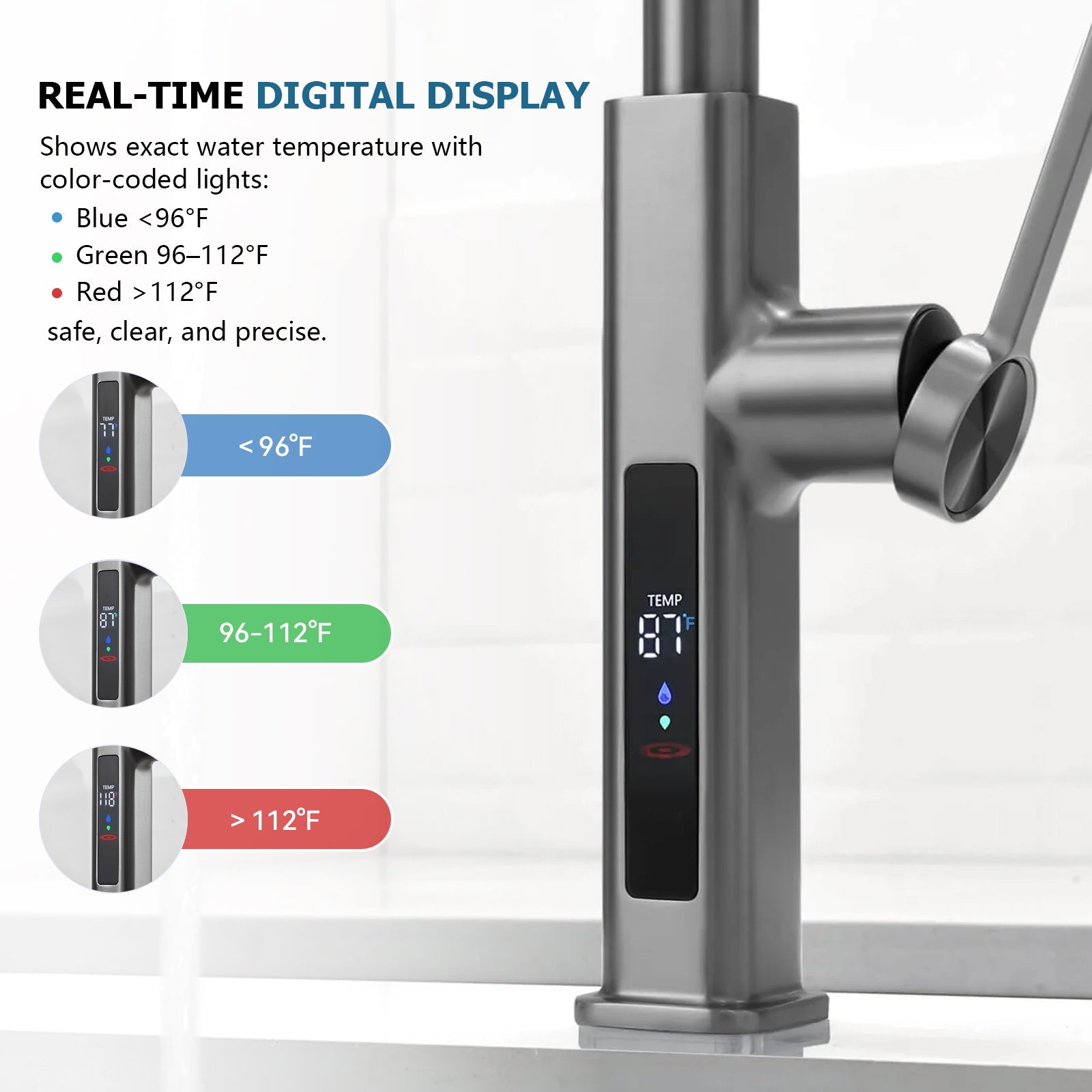 Lefton 33"x 22" Stainless Steel Farmhouse Kitchen Sink - FS2501 with Waterfall & Pull - Out Kitchen Faucet - KF2209 - Kitchen Sinks - Lefton Home