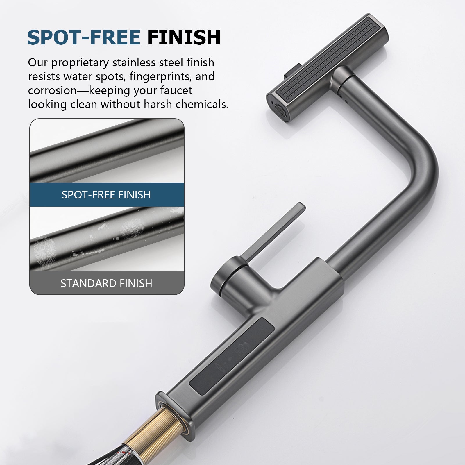 Lefton 33"x 22" Stainless Steel Farmhouse Kitchen Sink - FS2501 with Waterfall & Pull - Out Kitchen Faucet - KF2209 - Kitchen Sinks - Lefton Home