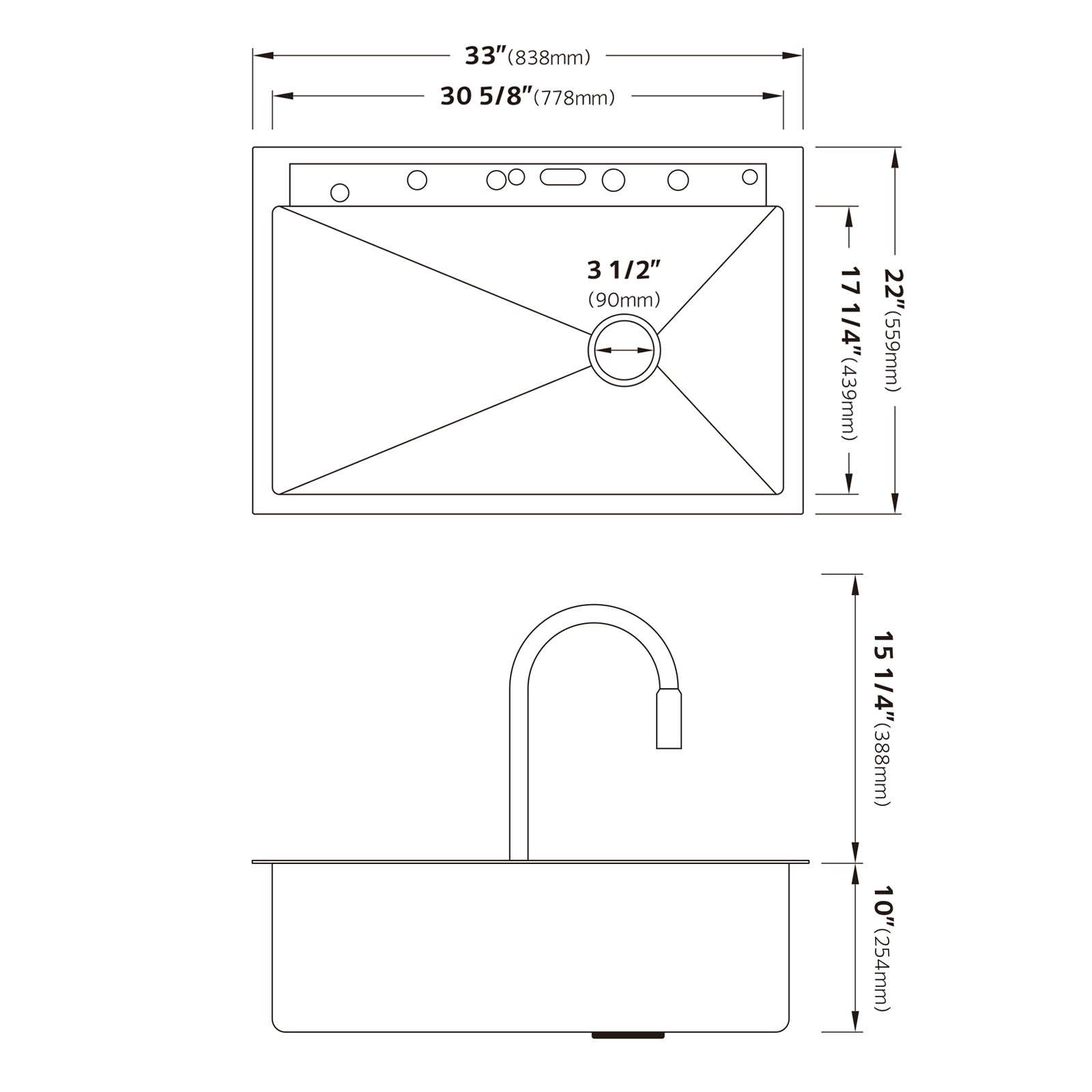 Lefton 33"x22" Stainless Steel Workstation Kitchen Sink with Pull - out Faucet & Digital Display - KS2207L - PRO - Kitchen Sinks - Lefton Home