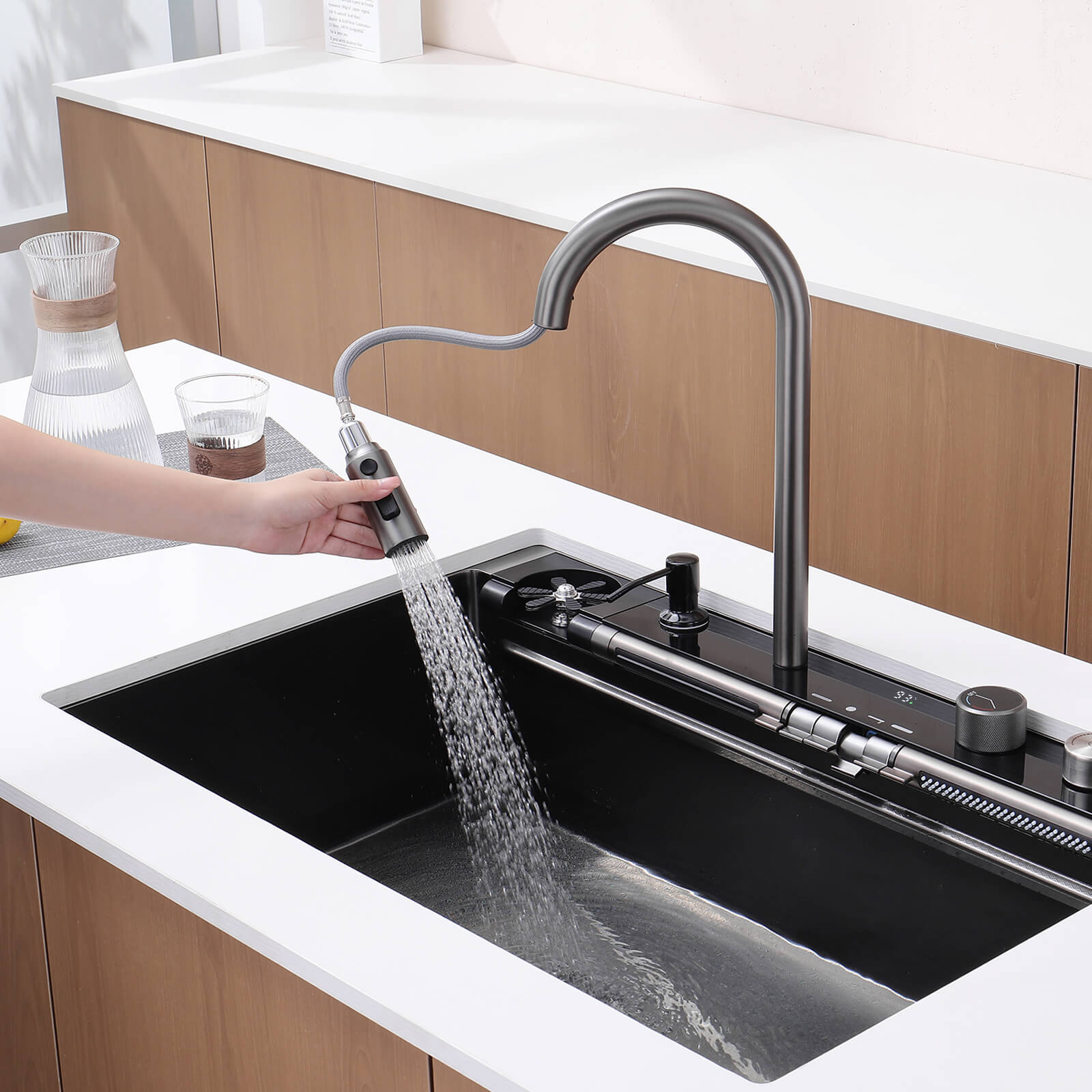 Lefton 33"x22" Stainless Steel Workstation Kitchen Sink with Pull - out Faucet & Digital Display - KS2207L - PRO - Kitchen Sinks - Lefton Home