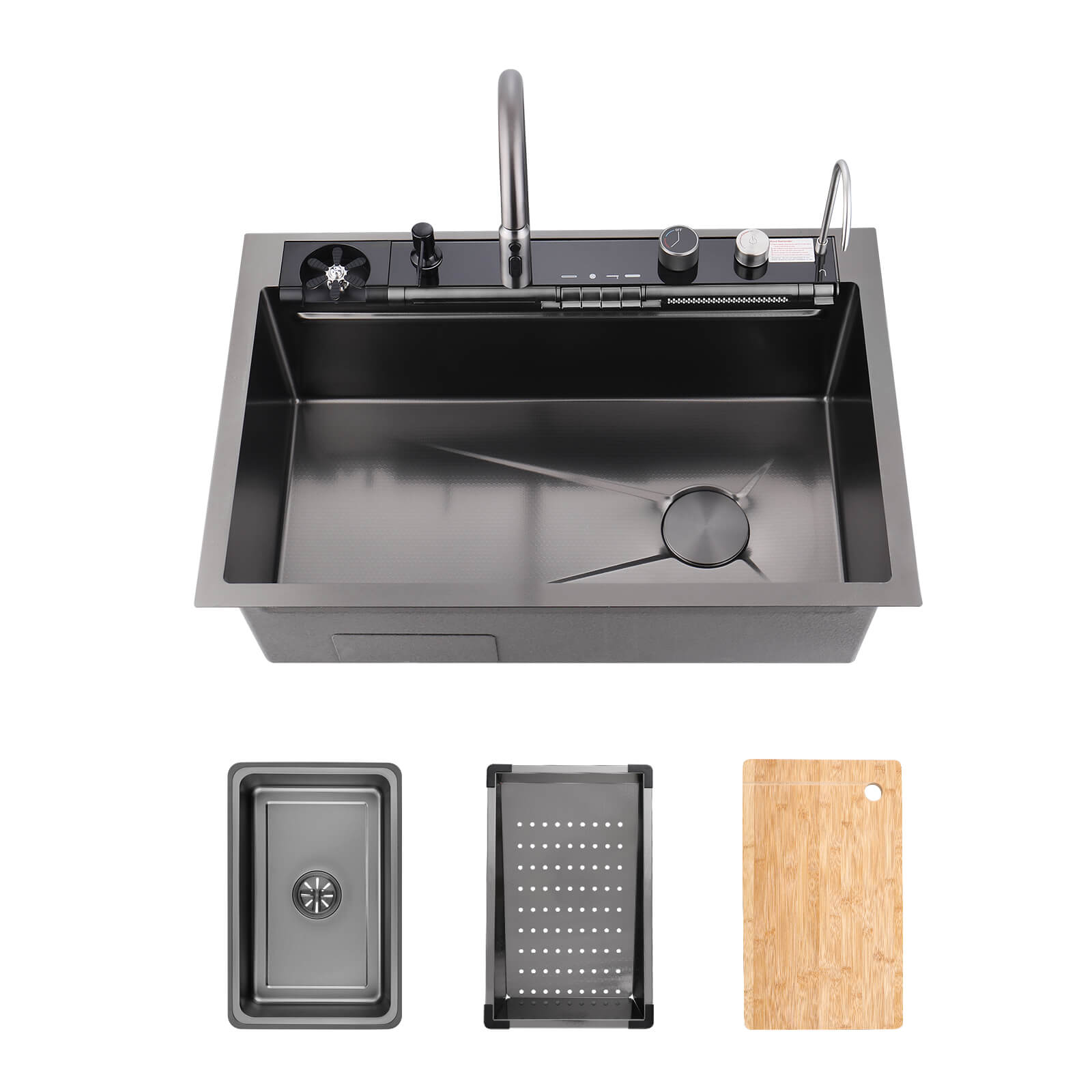Lefton 33"x22" Stainless Steel Workstation Kitchen Sink with Pull - out Faucet & Digital Display - KS2207L - PRO - Kitchen Sinks - Lefton Home
