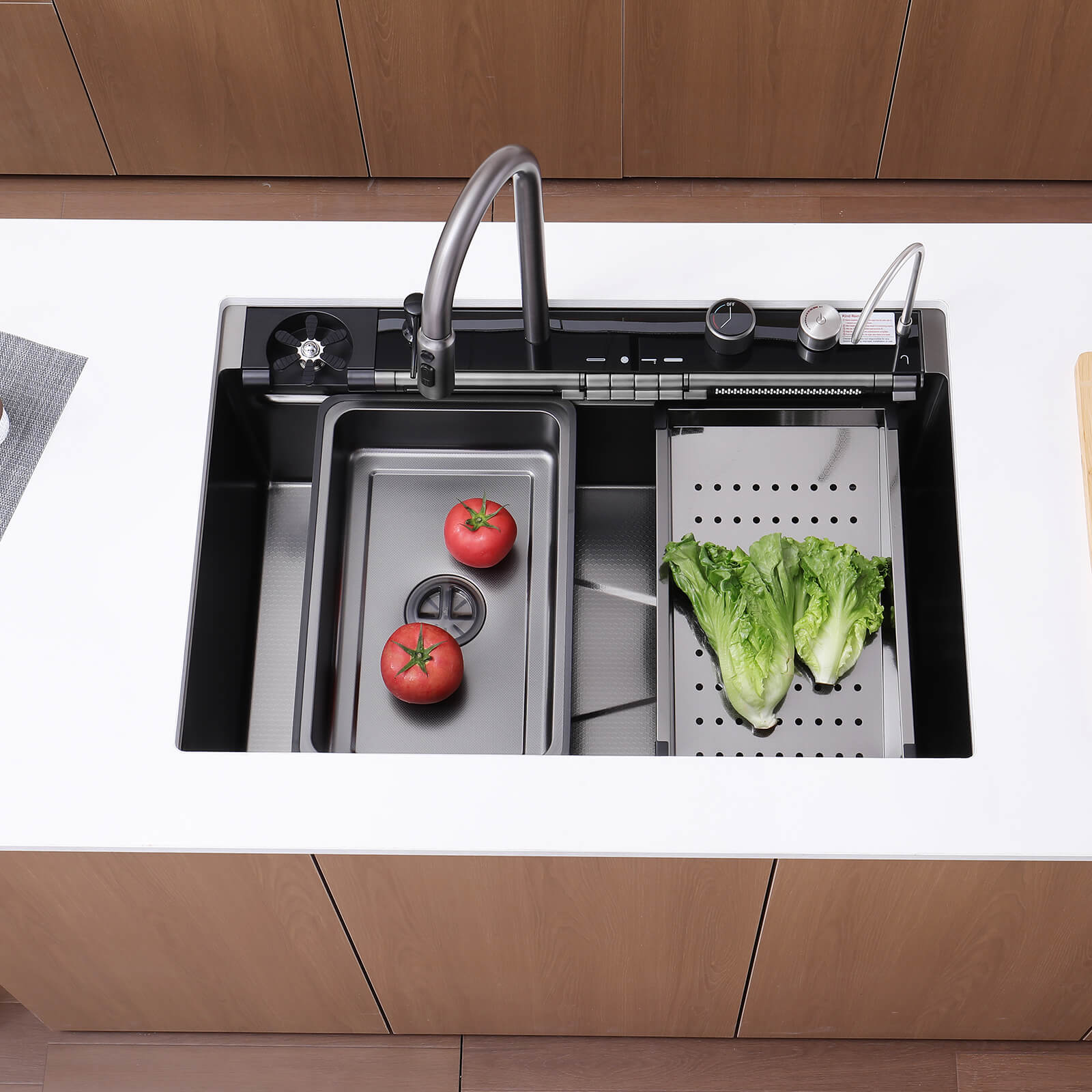 Lefton 33"x22" Stainless Steel Workstation Kitchen Sink with Pull - out Faucet & Digital Display - KS2207L - PRO - Kitchen Sinks - Lefton Home