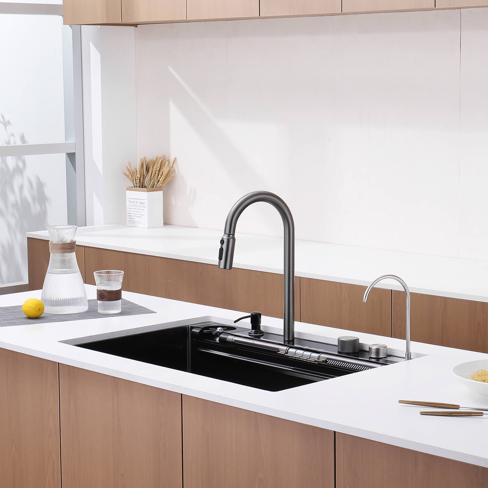 Lefton 33"x22" Stainless Steel Workstation Kitchen Sink with Pull - out Faucet & Digital Display - KS2207L - PRO - Kitchen Sinks - Lefton Home