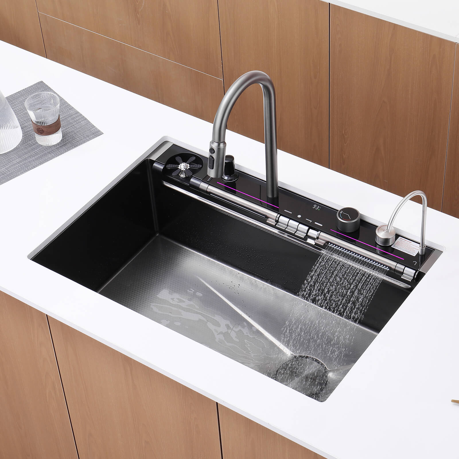 Lefton 33"x22" Stainless Steel Workstation Kitchen Sink with Pull - out Faucet & Digital Display - KS2207L - PRO - Kitchen Sinks - Lefton Home