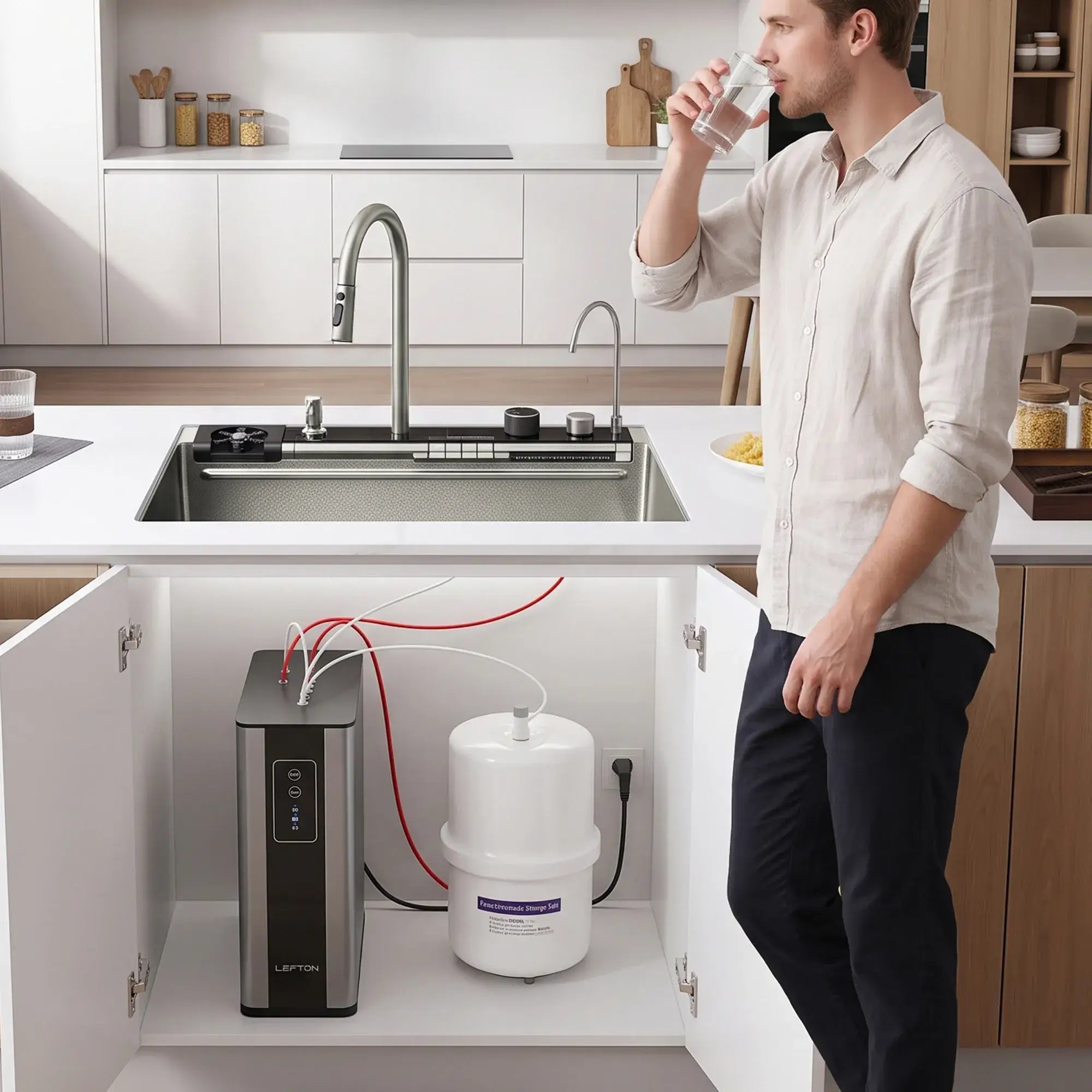 Lefton 33"x22" Workstation Kitchen Sink-KS2207L-PRO with Reverse Osmosis Water Filtration System-WF02-Kitchen Sink & Water Filter-Lefton Home