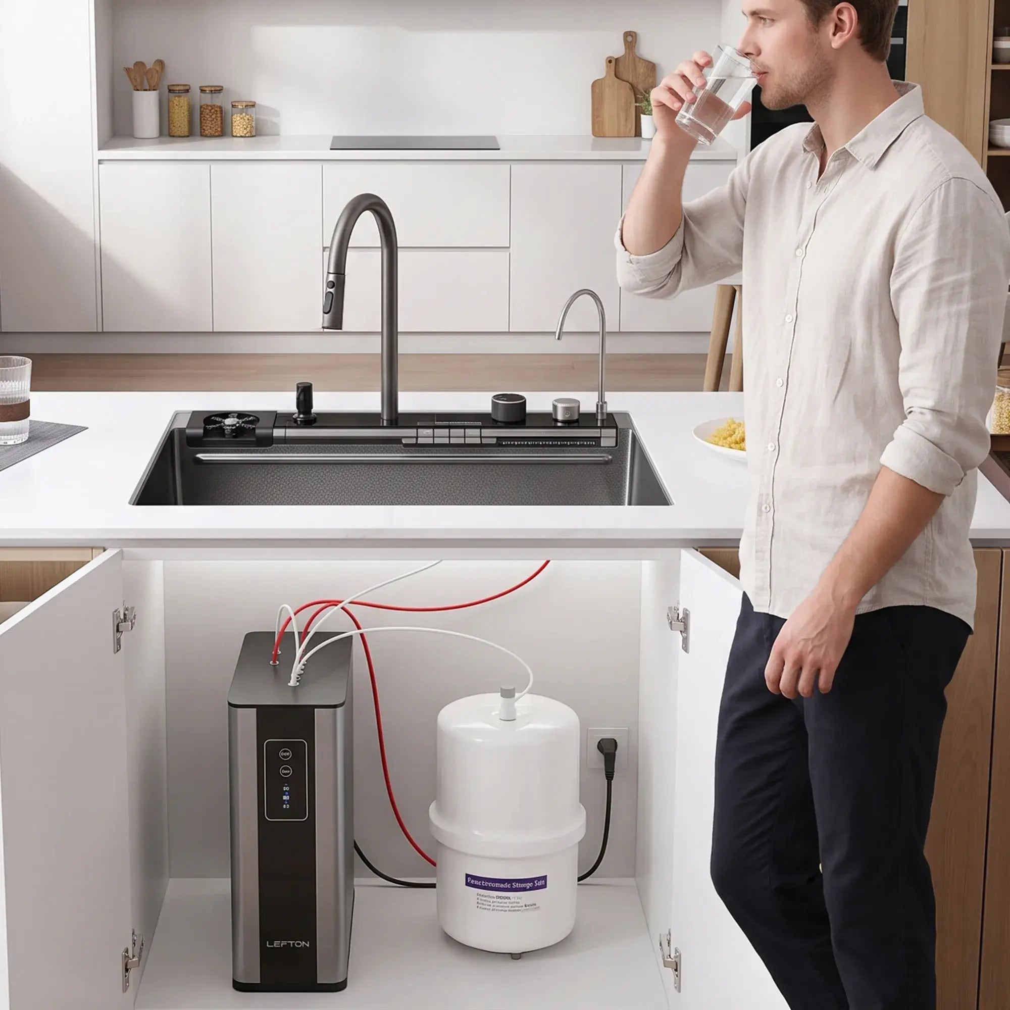 Lefton 33"x22" Workstation Kitchen Sink-KS2207L-PRO with Reverse Osmosis Water Filtration System-WF02-Kitchen Sink & Water Filter-Lefton Home