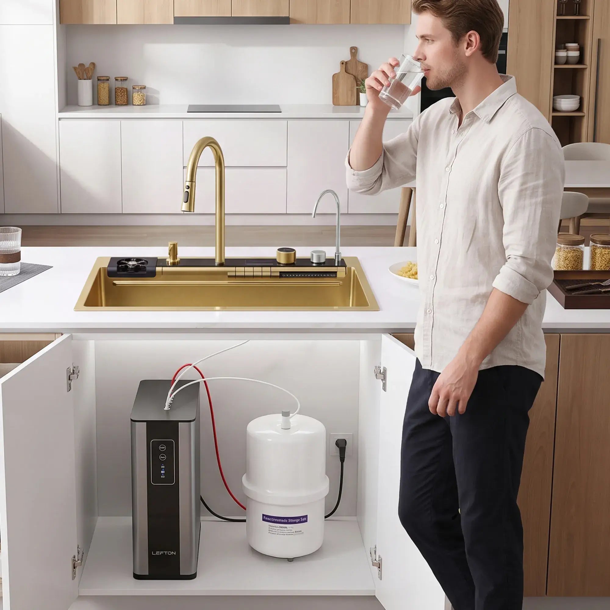 Lefton 33"x22" Workstation Kitchen Sink-KS2207L-PRO with Reverse Osmosis Water Filtration System-WF02-Kitchen Sink & Water Filter-Lefton Home