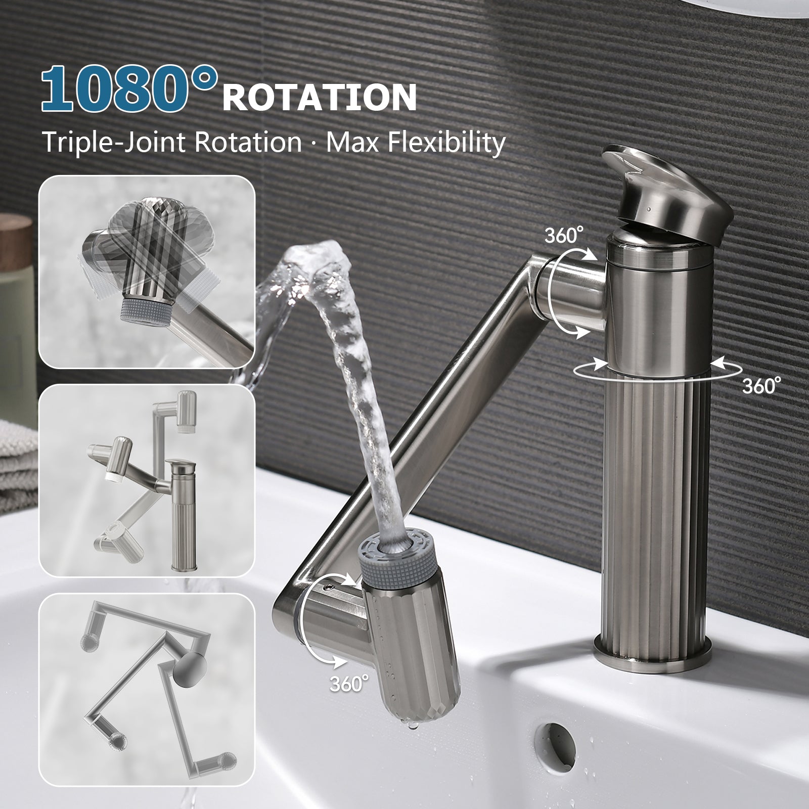 Lefton 360° Rotatable Single - Hole Bathroom Faucet - BF2208 - Bathroom Faucets - Lefton Home