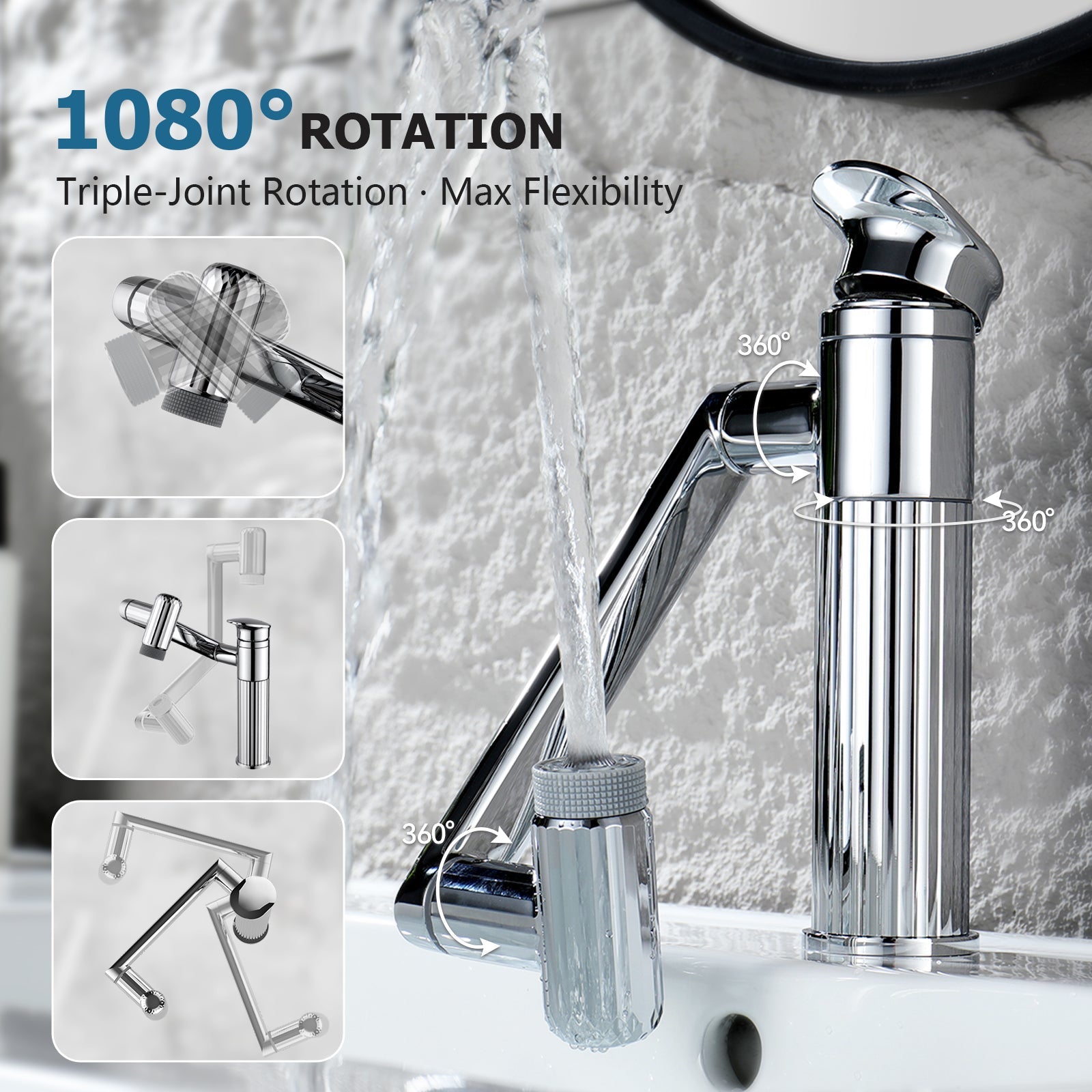 Lefton 360° Rotatable Single - Hole Bathroom Faucet - BF2208 - Bathroom Faucets - Lefton Home