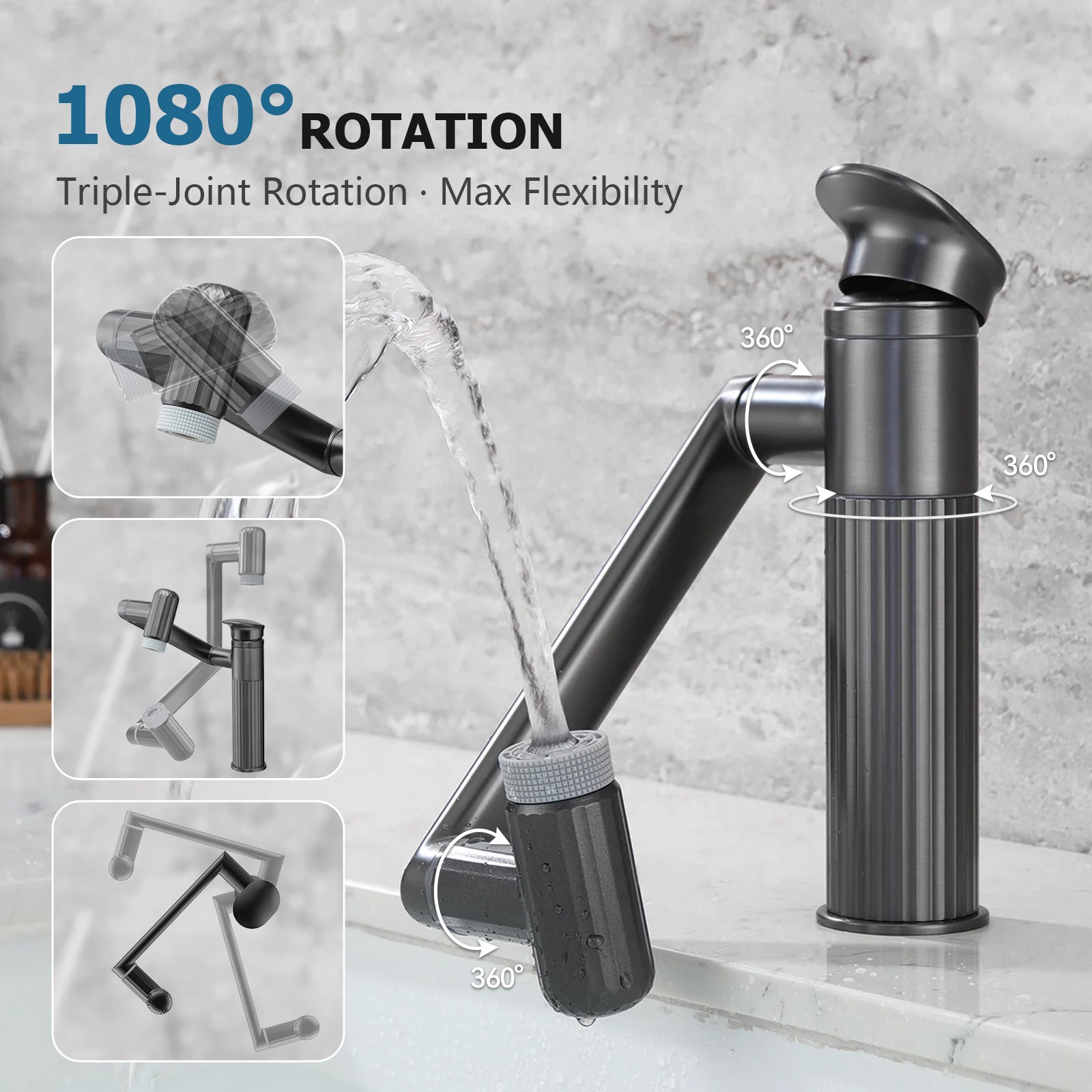 Lefton 360° Rotatable Single - Hole Bathroom Faucet - BF2208 - Bathroom Faucets - Lefton Home