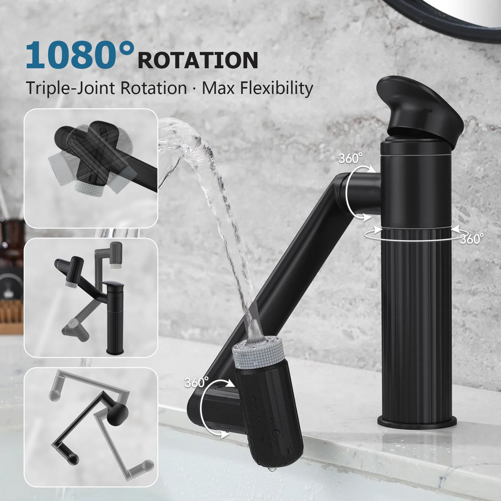Lefton 360° Rotatable Single - Hole Bathroom Faucet - BF2208 - Bathroom Faucets - Lefton Home