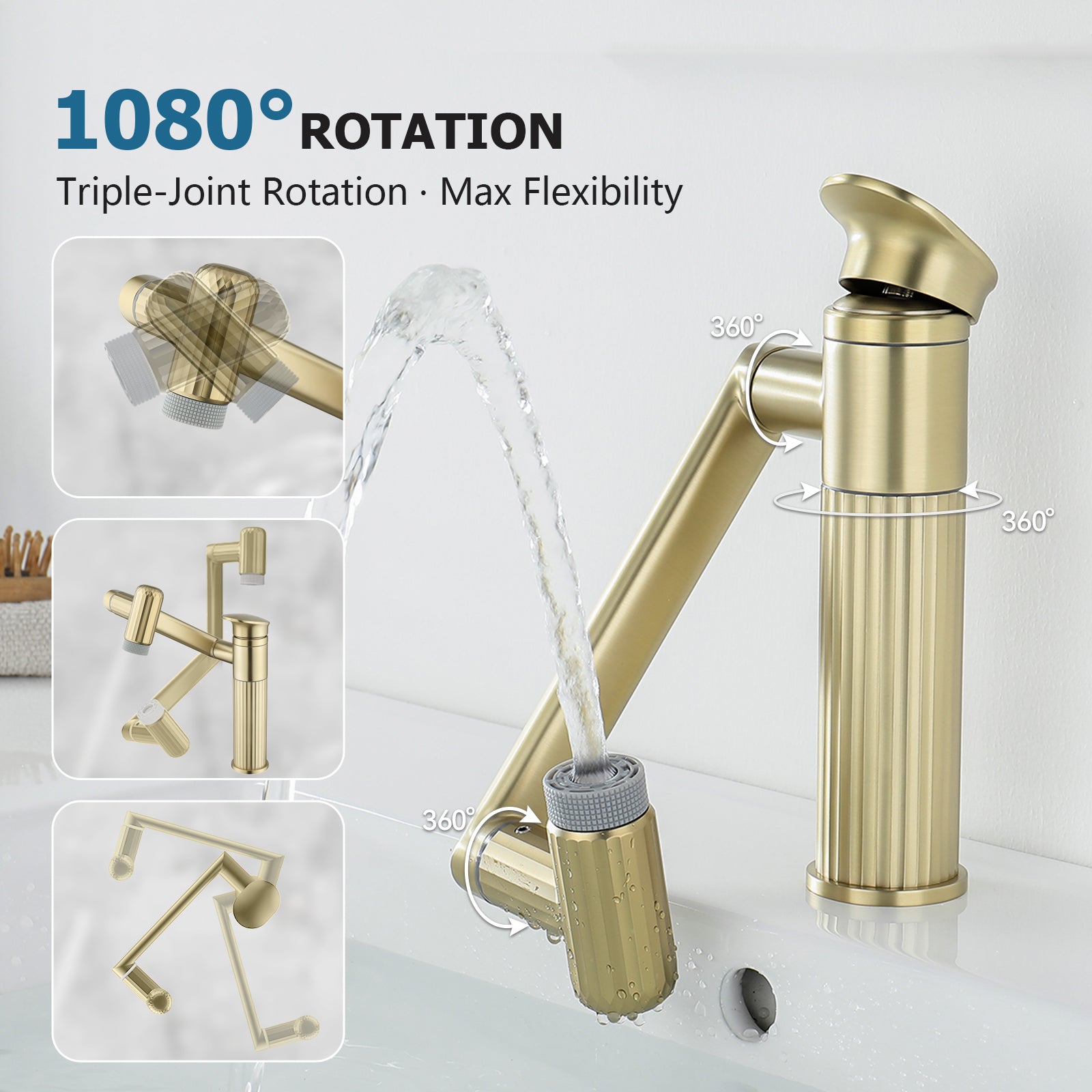 Lefton 360° Rotatable Single - Hole Bathroom Faucet - BF2208 - Bathroom Faucets - Lefton Home