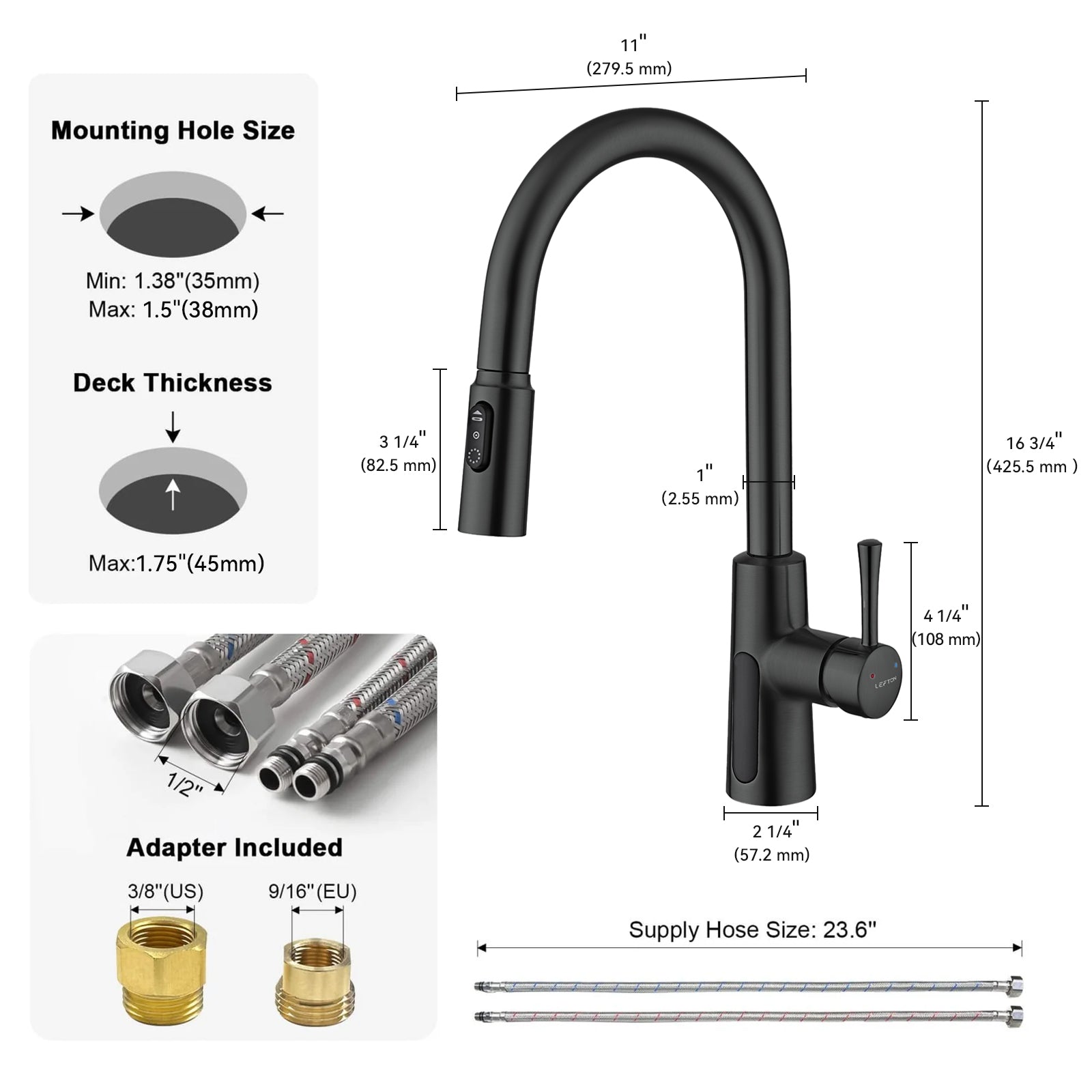 Lefton Modern Pull - Down Kitchen Faucet with Temperature Display - KF2501 - Kitchen Faucets - Lefton Home