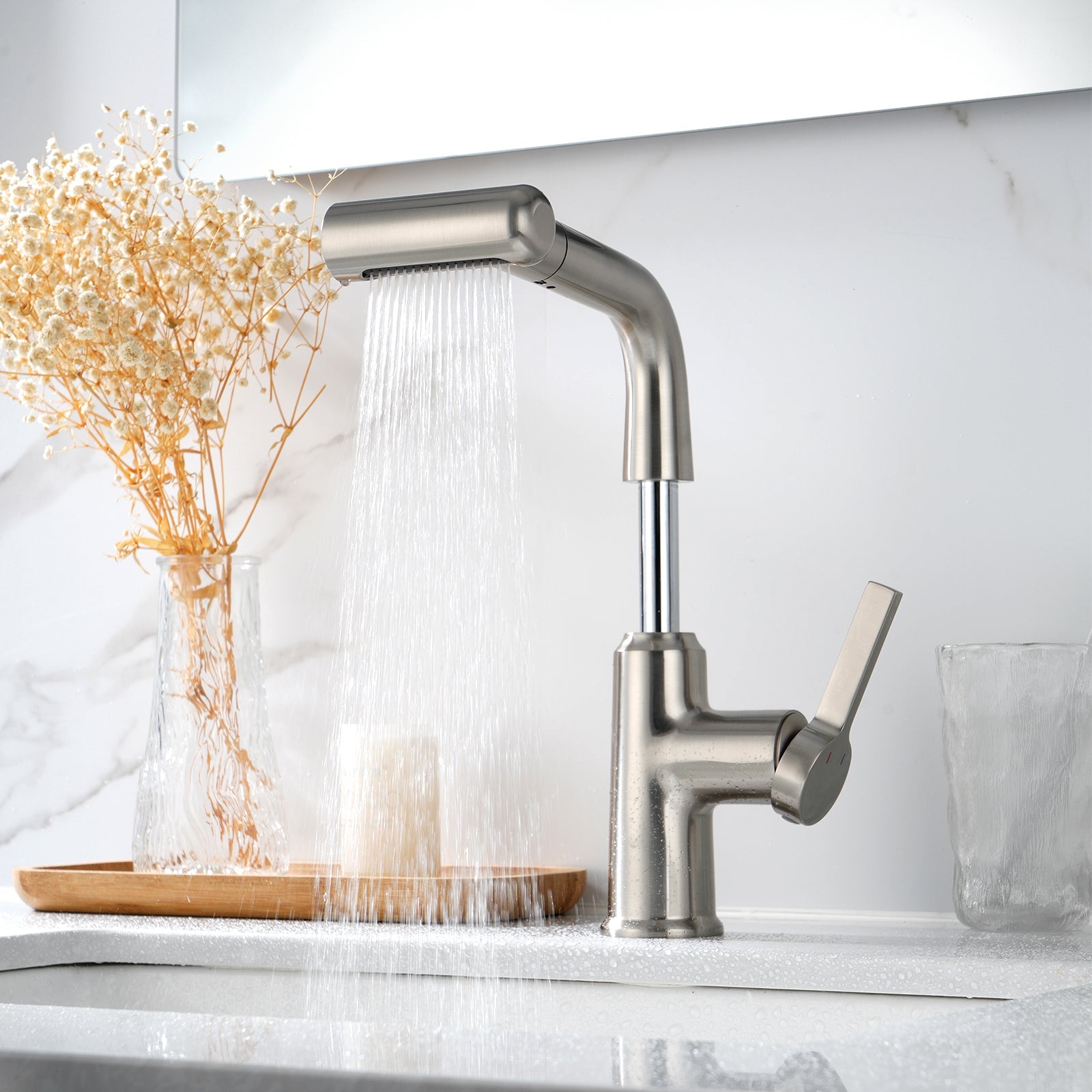 Lefton Single - Hole Waterfall & Pull - Out Liftable Bathroom Faucet - BF2209 - Bathroom Faucets - Lefton Home