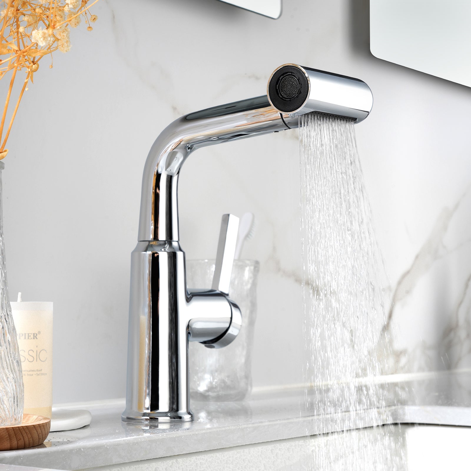 Lefton Single - Hole Waterfall & Pull - Out Liftable Bathroom Faucet - BF2209 - Bathroom Faucets - Lefton Home