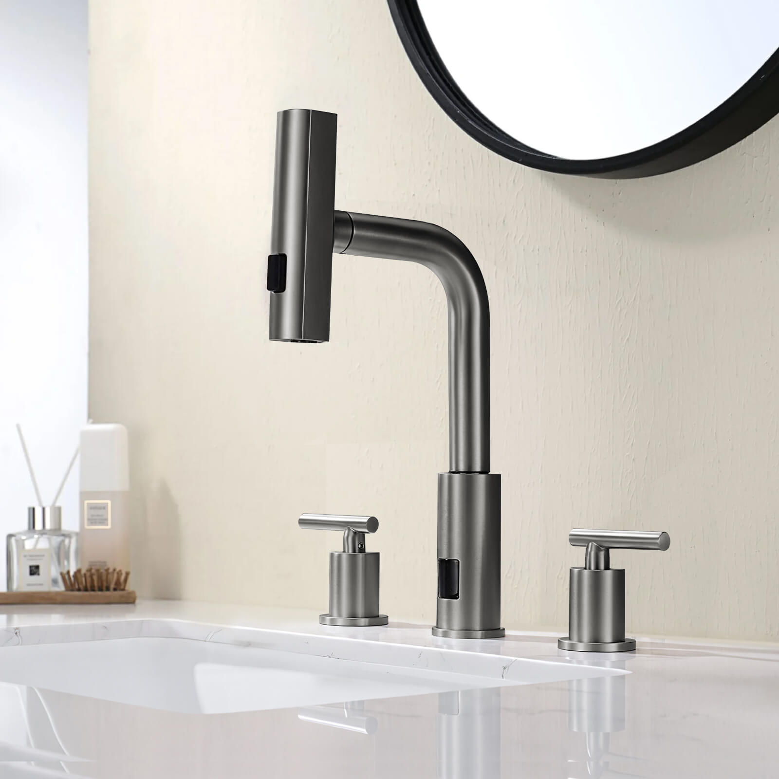 Lefton Two - Handle Widespread Waterfall & Pull - Out Bathroom Faucet with Temperature Display - BFWS2401