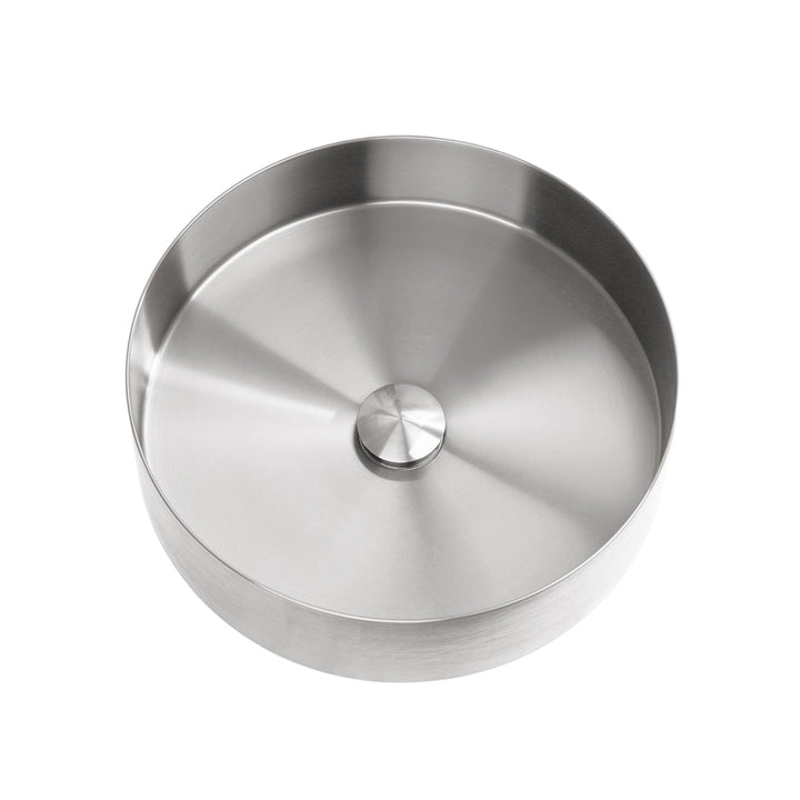Lefton Stainless Steel Round Countertop Bathroom Vessel Sink with Pop-Up Drain Stopper-BVS2401