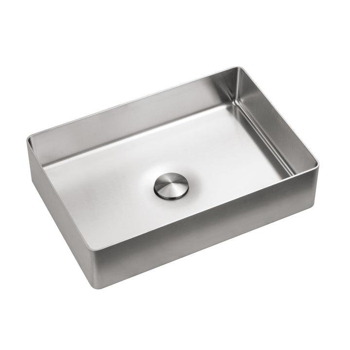 Lefton Stainless Steel Rectangular Above Counter Bathroom Vessel Sink with Pop-Up Drain Stopper-BVS2
