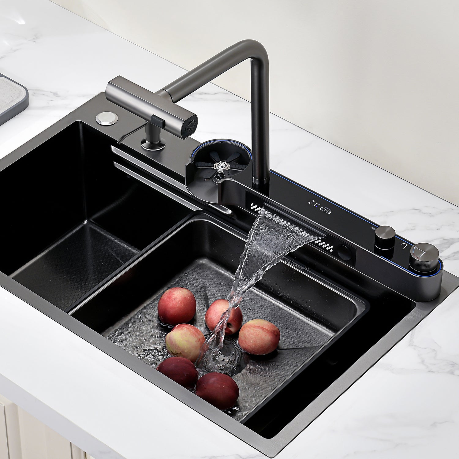 Lefton Two Outlets Waterfall Faucet Kitchen Sink with Digital Temperature Display & LED Lighting-KS2208 -Kitchen Sinks