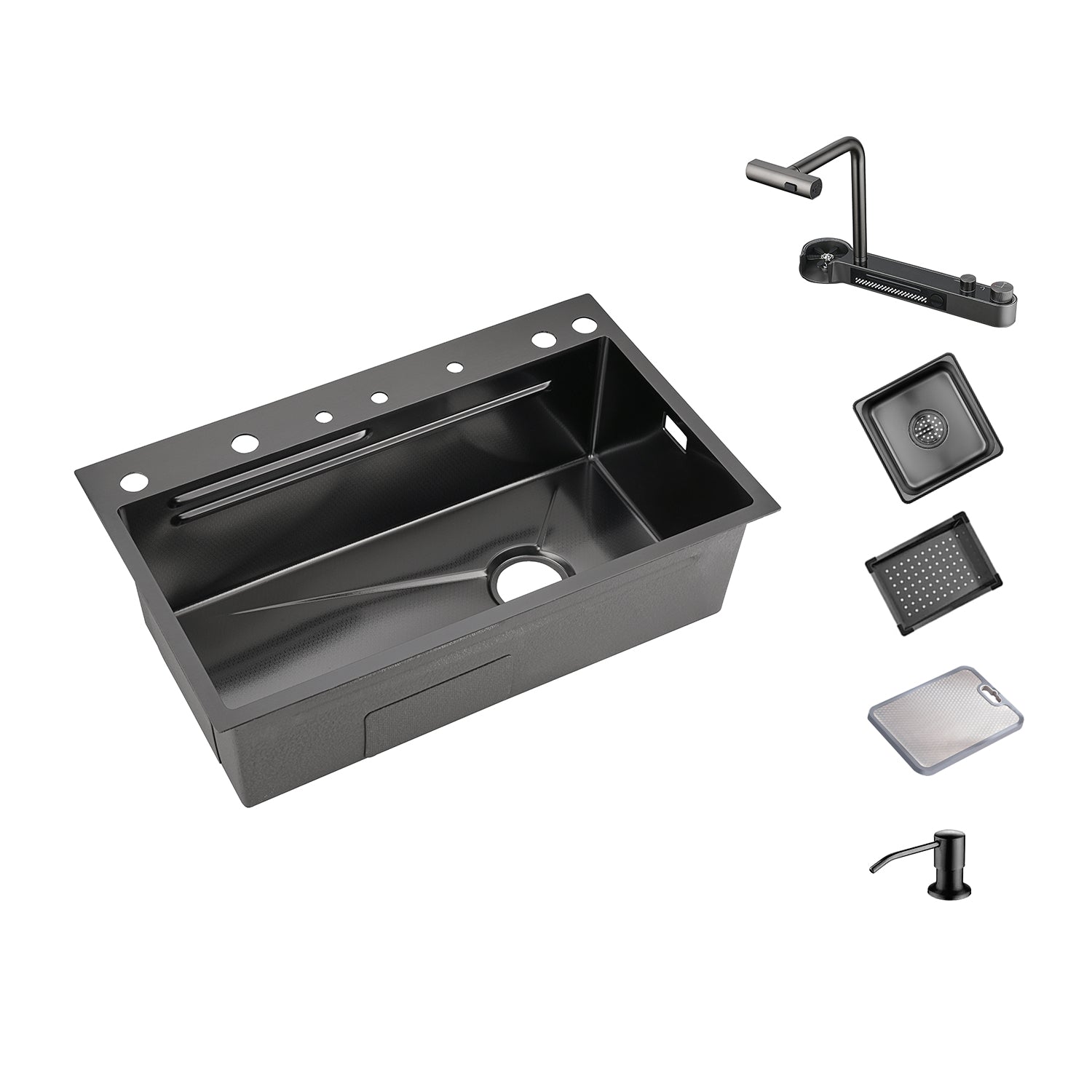 Lefton Two Outlets Waterfall Faucet Kitchen Sink with Digital Temperature Display & LED Lighting-KS2208 -Kitchen Sinks- Lefton Home
