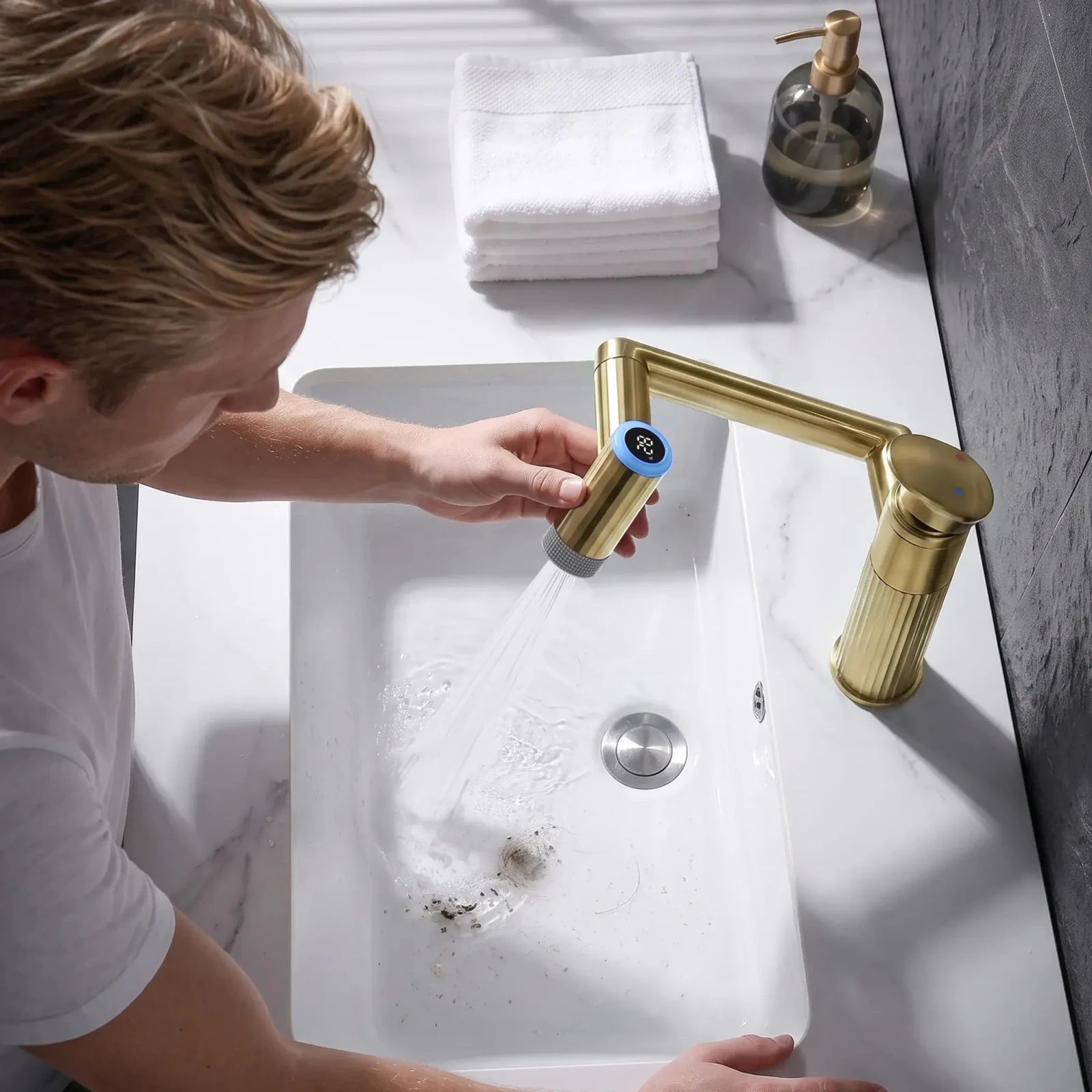 Lefton 1080° Rotatable Bathroom Faucet With Temperature Display-BF2208-PRO -Bathroom Faucets- Lefton Home