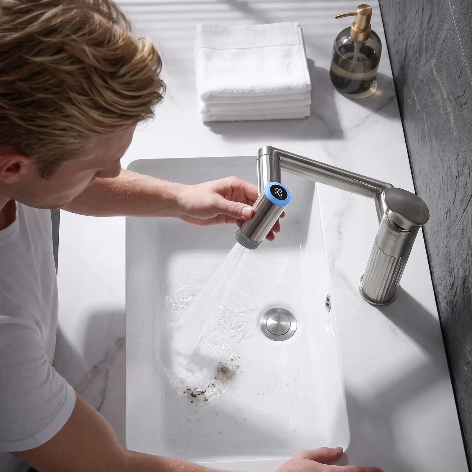 Lefton 1080° Rotatable Bathroom Faucet With Temperature Display-BF2208-PRO -Bathroom Faucets- Lefton Home
