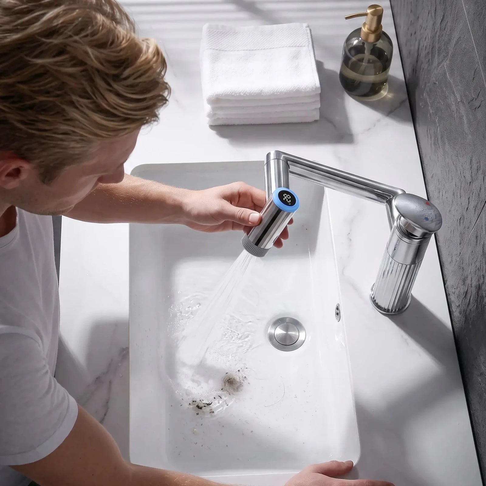 Lefton 1080° Rotatable Bathroom Faucet With Temperature Display-BF2208-PRO -Bathroom Faucets- Lefton Home