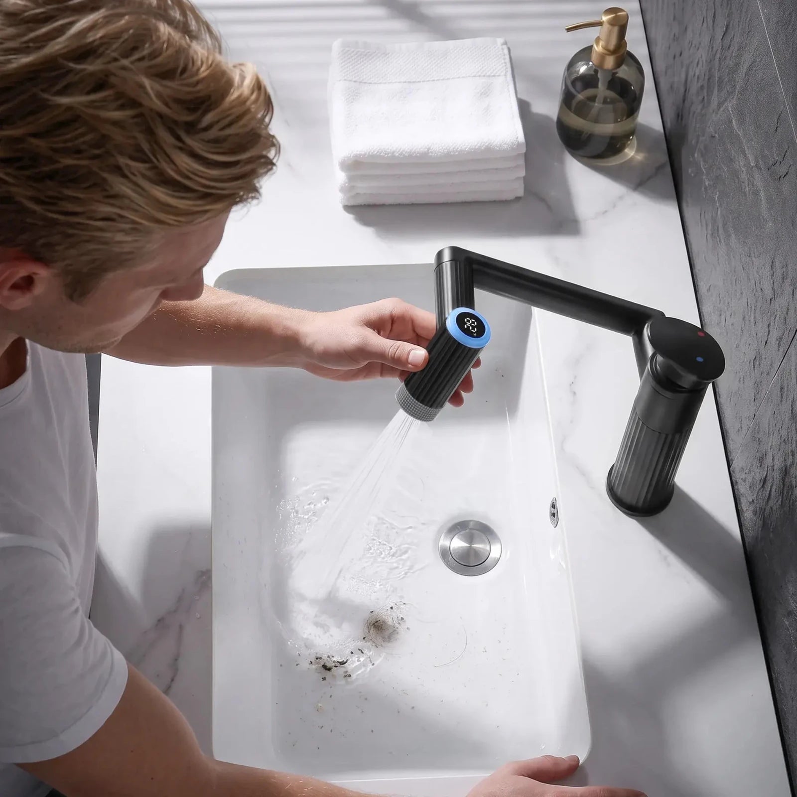 Lefton 1080° Rotatable Bathroom Faucet With Temperature Display-BF2208-PRO -Bathroom Faucets- Lefton Home