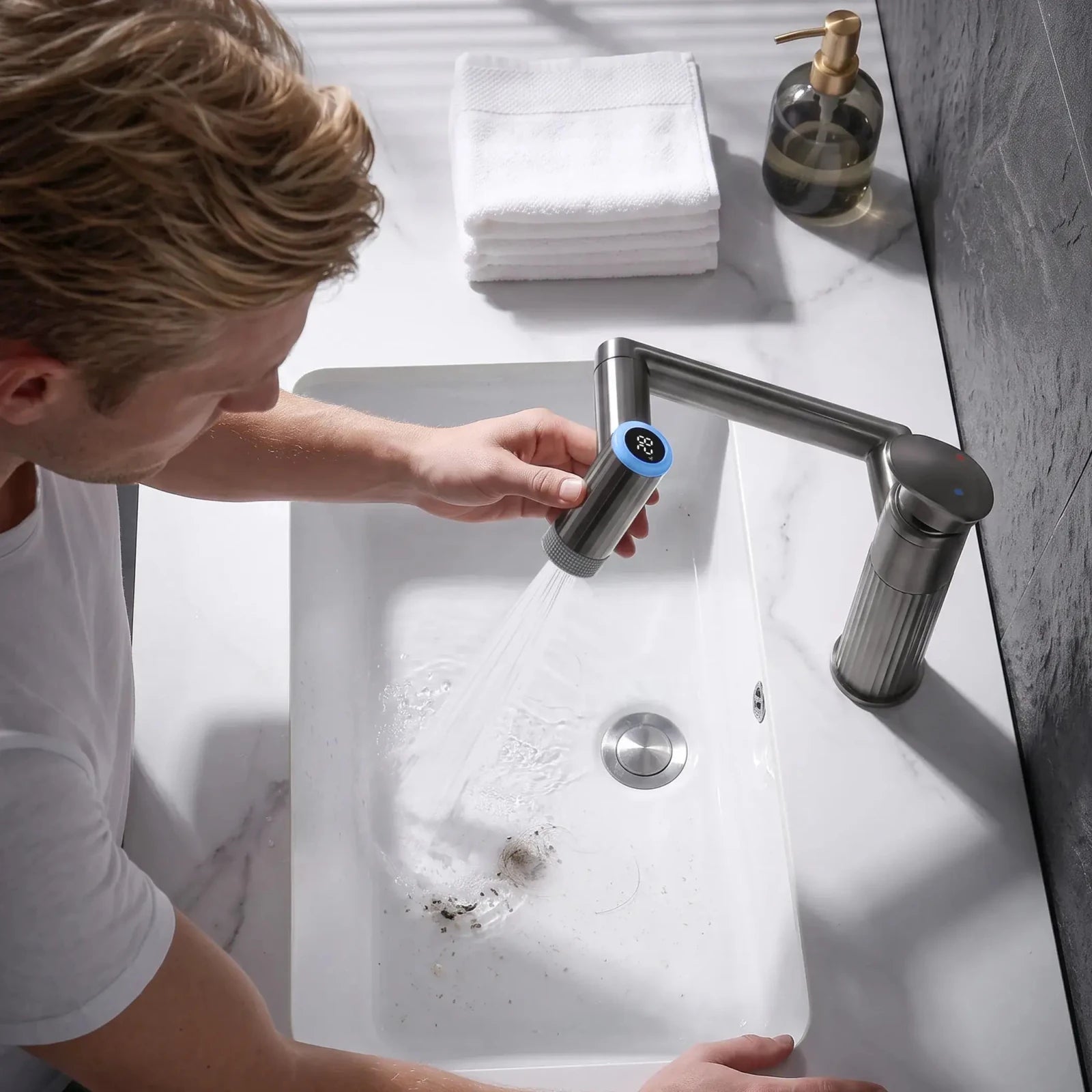 Lefton 1080° Rotatable Bathroom Faucet With Temperature Display-BF2208-PRO -Bathroom Faucets- Lefton Home