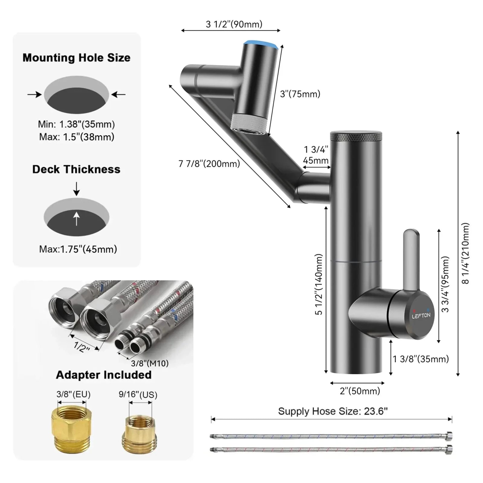 Lefton 1080° Rotating Bathroom Built-in Filter Faucet-BPF01 with Drain Stopper-D01 and Replacement Cartridge Filter-BPF01-FT -Bathroom Faucets- Lefton Home