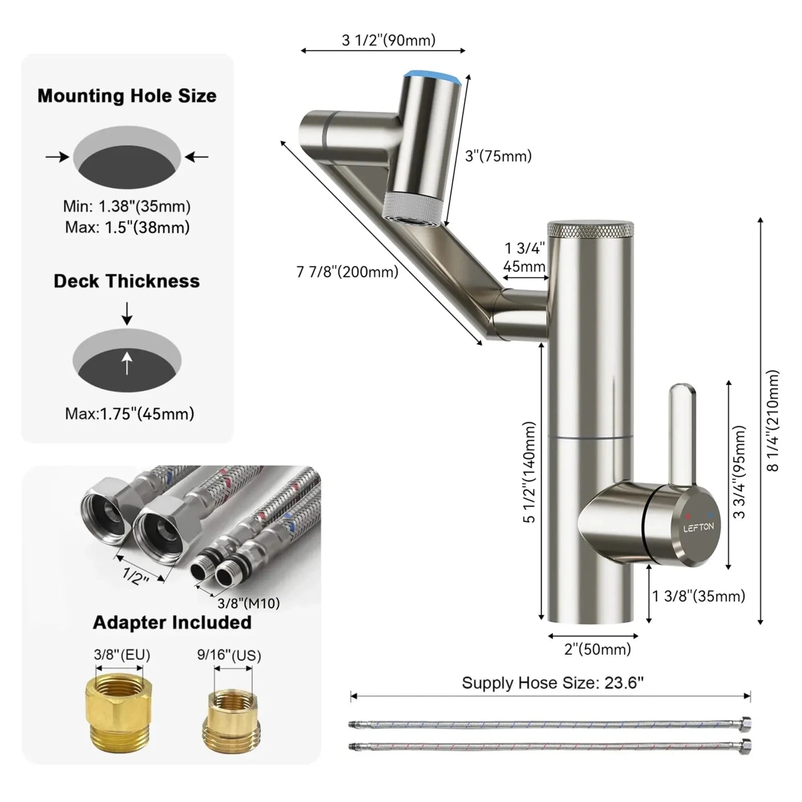 Lefton 1080° Rotating Bathroom Built-in Filter Faucet-BPF01 with Drain Stopper-D01 and Replacement Cartridge Filter-BPF01-FT -Bathroom Faucets- Lefton Home