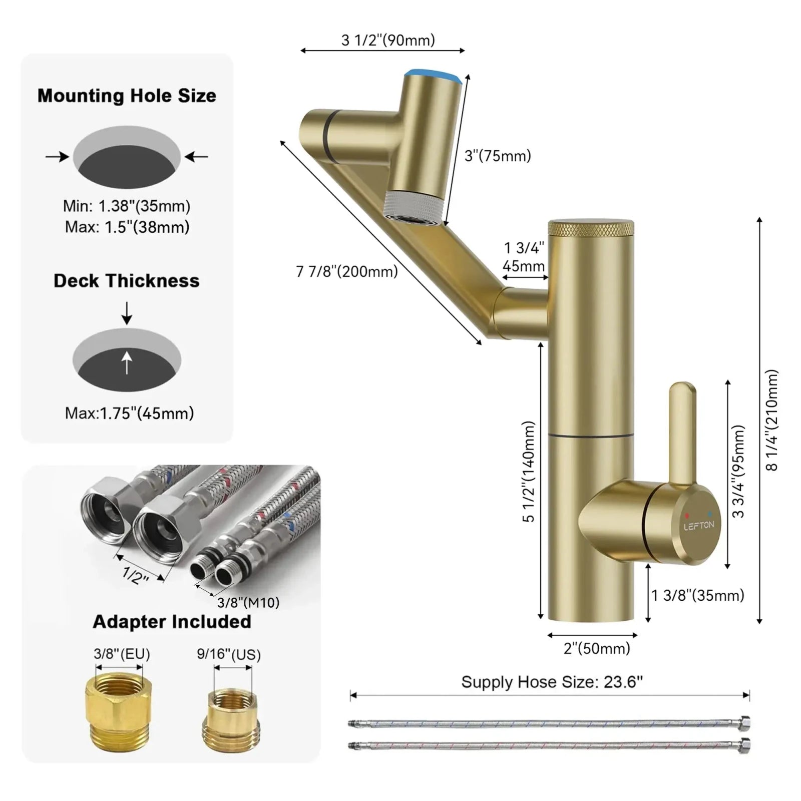 Lefton 1080° Rotating Bathroom Built-in Filter Faucet-BPF01 with Drain Stopper-D01 and Replacement Cartridge Filter-BPF01-FT -Bathroom Faucets- Lefton Home